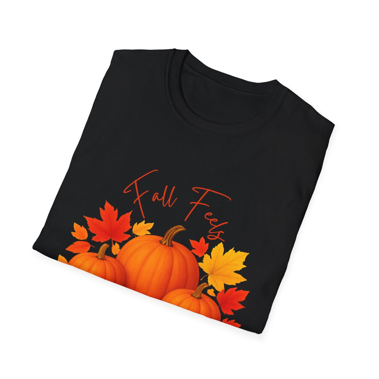 Fall Feels Pumpkin T-Shirt Cozy Autumn Leaves & Seasonal Harvest Tee Unisex Soft style T Shirt