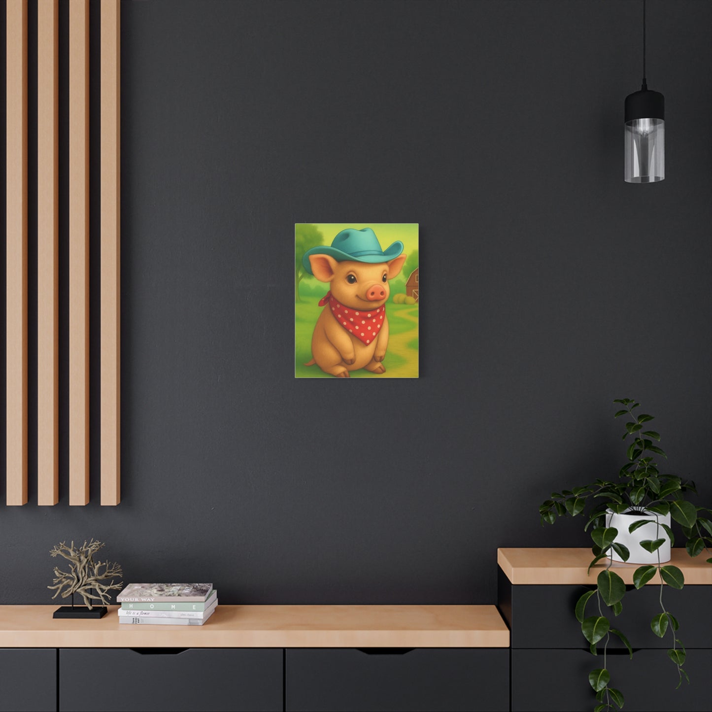 Canvas Print, Country Pig Farm Nursery Cowboy Wall Art, Matte Stretched 1 25" Decor, Farmhouse Rustic Western Print, Farm Animal Piglet Wall