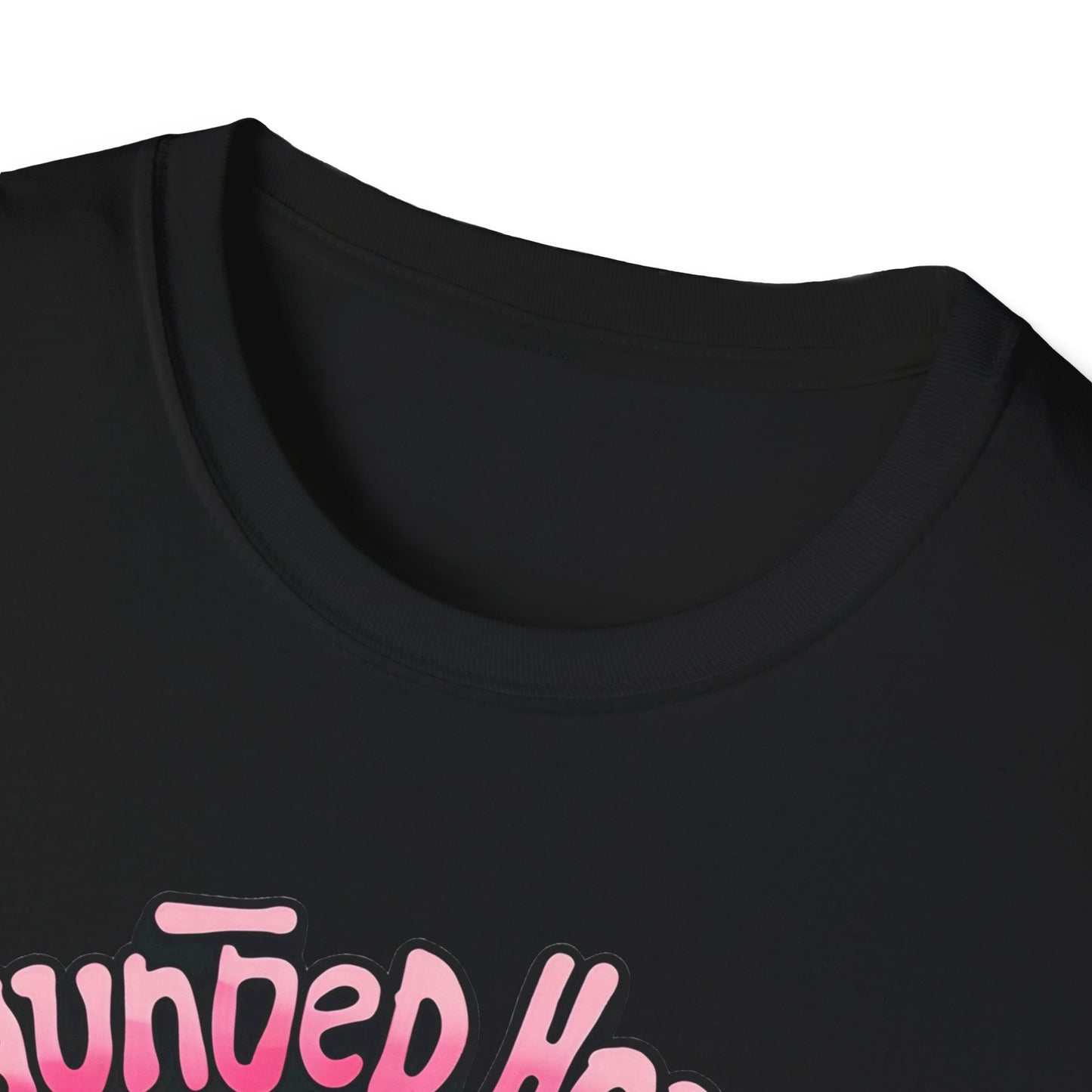 Haunted House Halloween T-Shirt Pink Spooky Gothic Unisex Softstyle T-Shirt Men Women Teen College Student Highschool