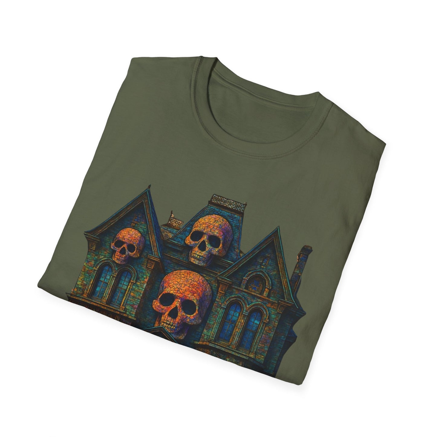 Haunted Skull Mansion T Shirt Gothic Horror House Halloween Tee Unisex Soft style T Shirt