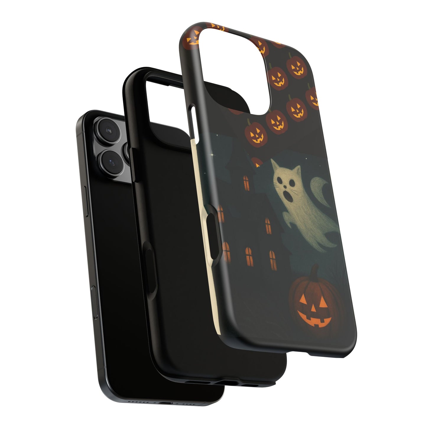 Phone Case, Halloween Haunted House Cat Ghost iPhone 16, 15, 14, Pixel 8, 6 Samsung Galaxy 25, 24, 23