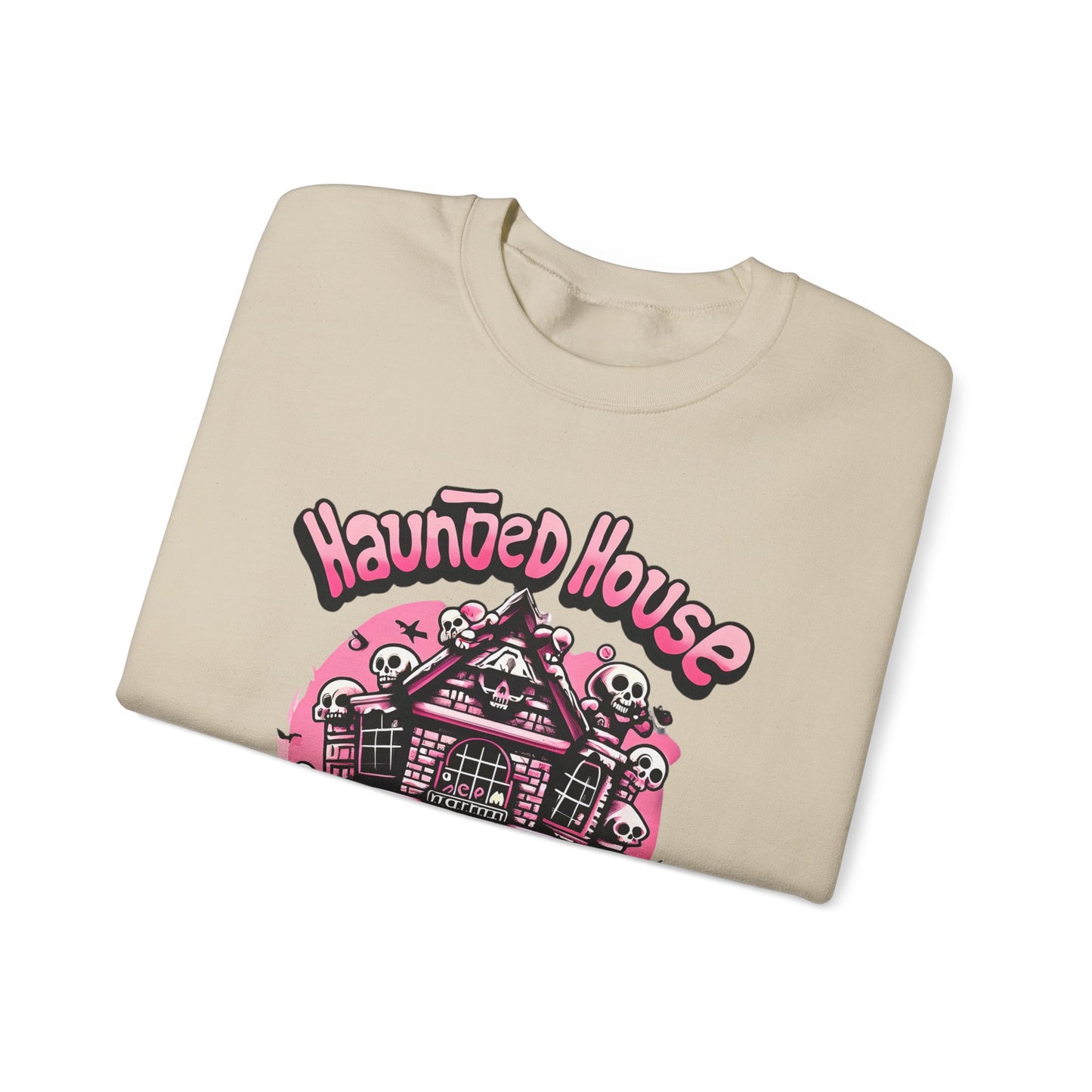 Haunted House Skull Sweatshirt Pink - Spooky Cute Pink & Black Aesthetic, Men, Women, Pink Skull,