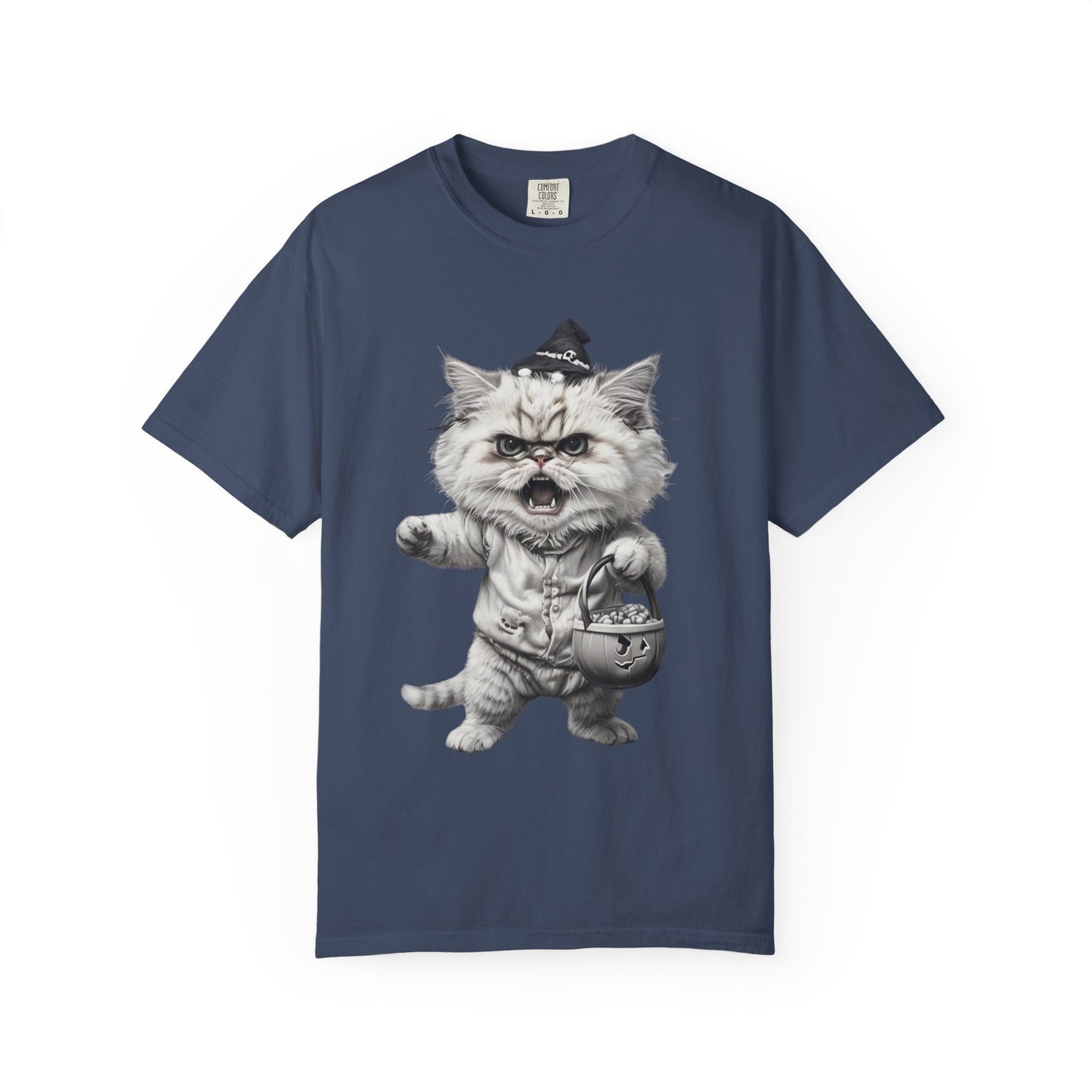 Angry Halloween Cat T Shirt Funny Spooky Kitten Tee Gothic Trick or Treat Shirt Unisex Garment Dyed T shirt