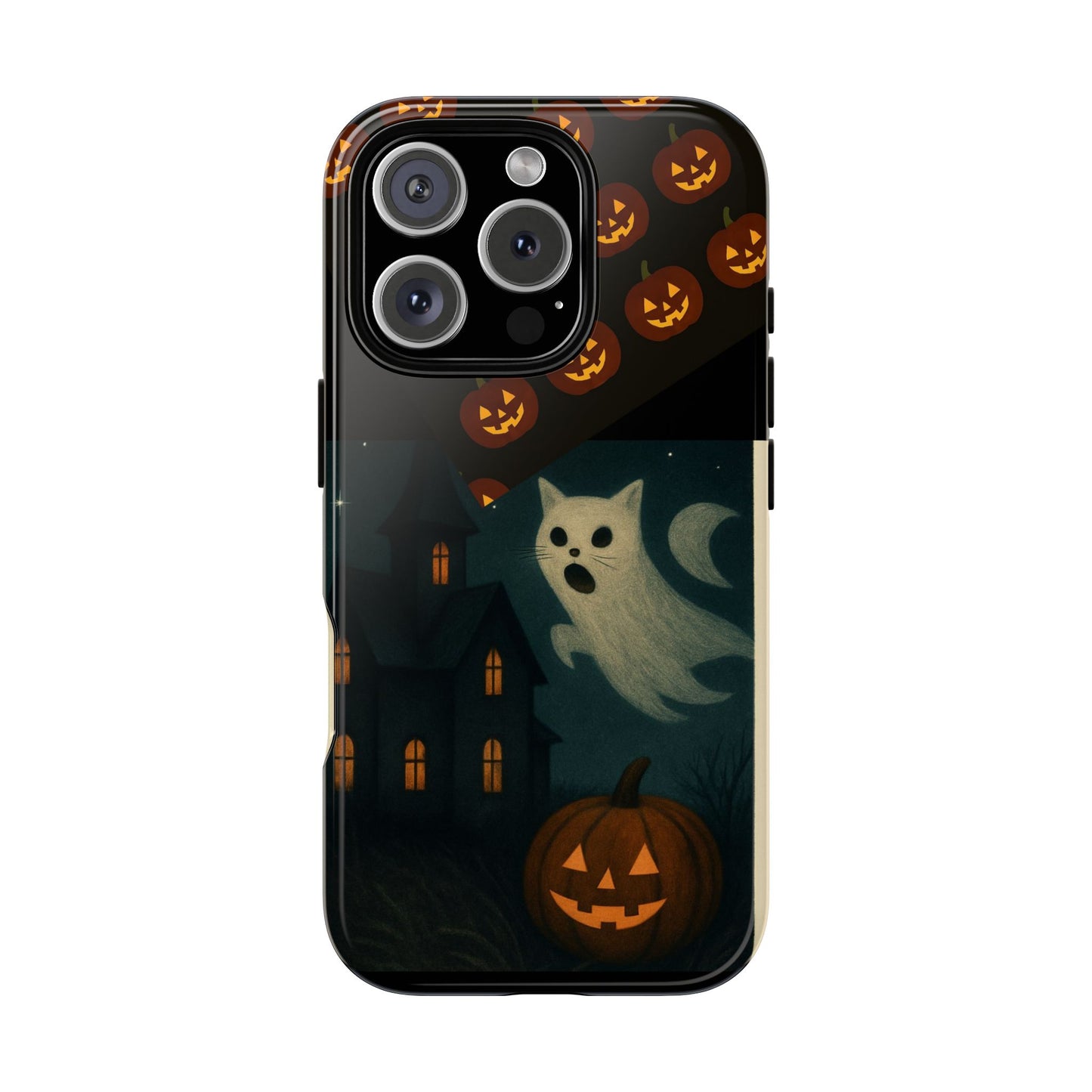 Phone Case, Halloween Haunted House Cat Ghost iPhone 16, 15, 14, Pixel 8, 6 Samsung Galaxy 25, 24, 23