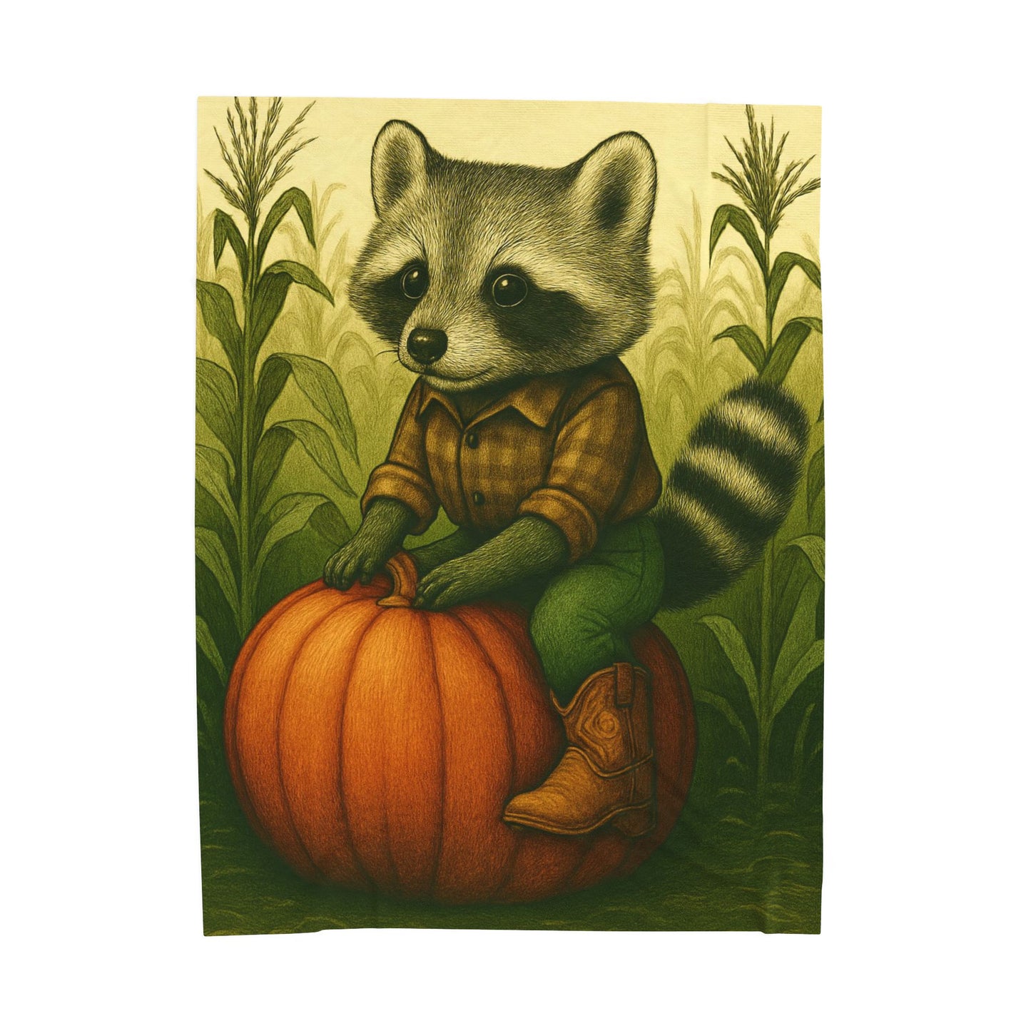 Cozy Fall Blanket with Raccoon Pumpkin Design Autumn Farmhouse Throw