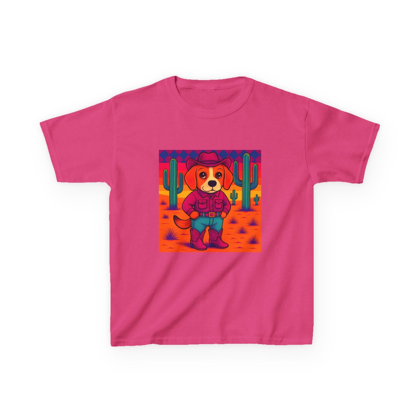 Cowboy Dog Kids T Shirt Unisex Western Puppy Shirt Birthday Rodeo Tee Fun Animal Graphic for Boys Girls Kids Heavy Cotton⢠Tee