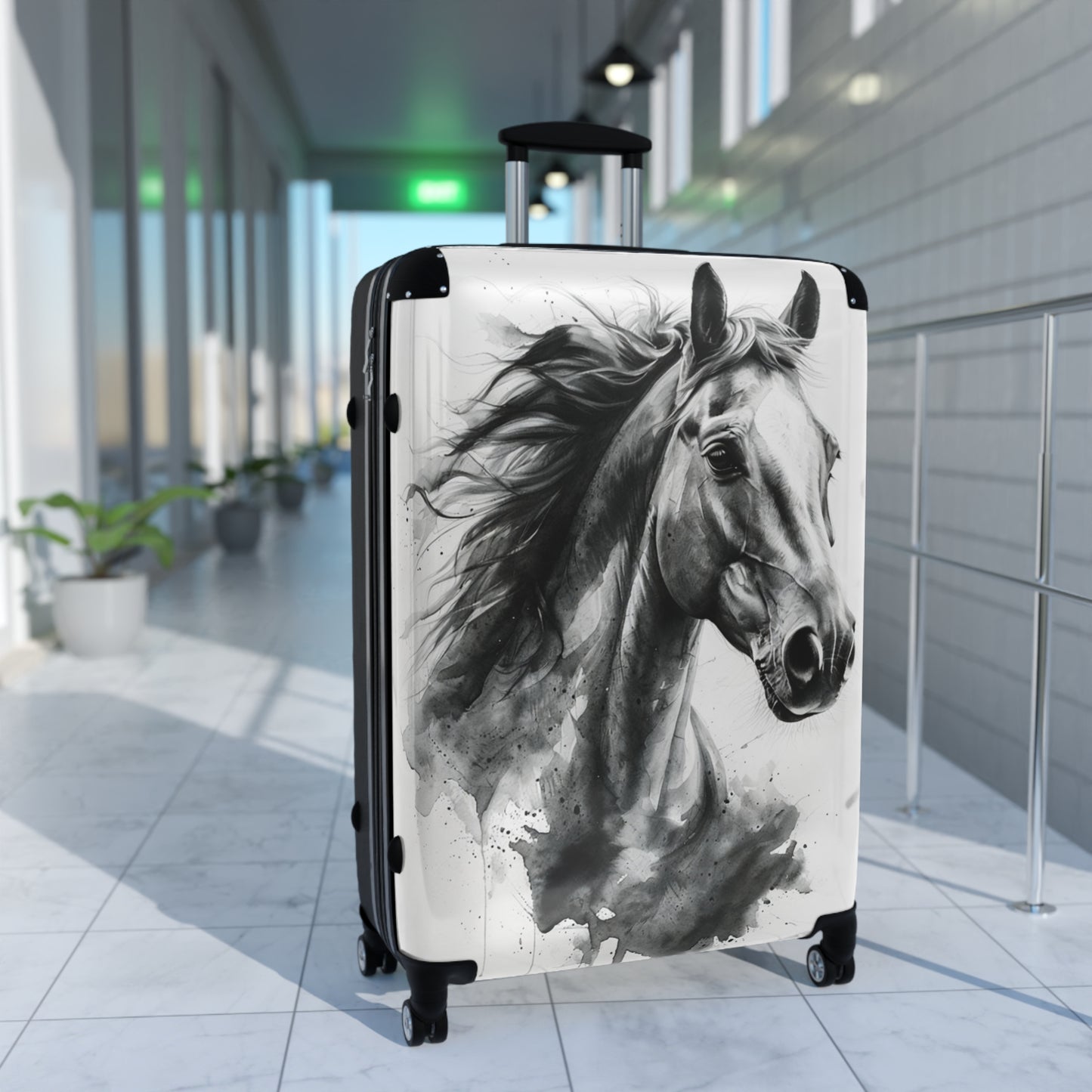 Elegant Black & White Horse Suitcase Equestrian Travel Luggage -- One of a KiNd Suitcase (Travel Tag Sold Separate)