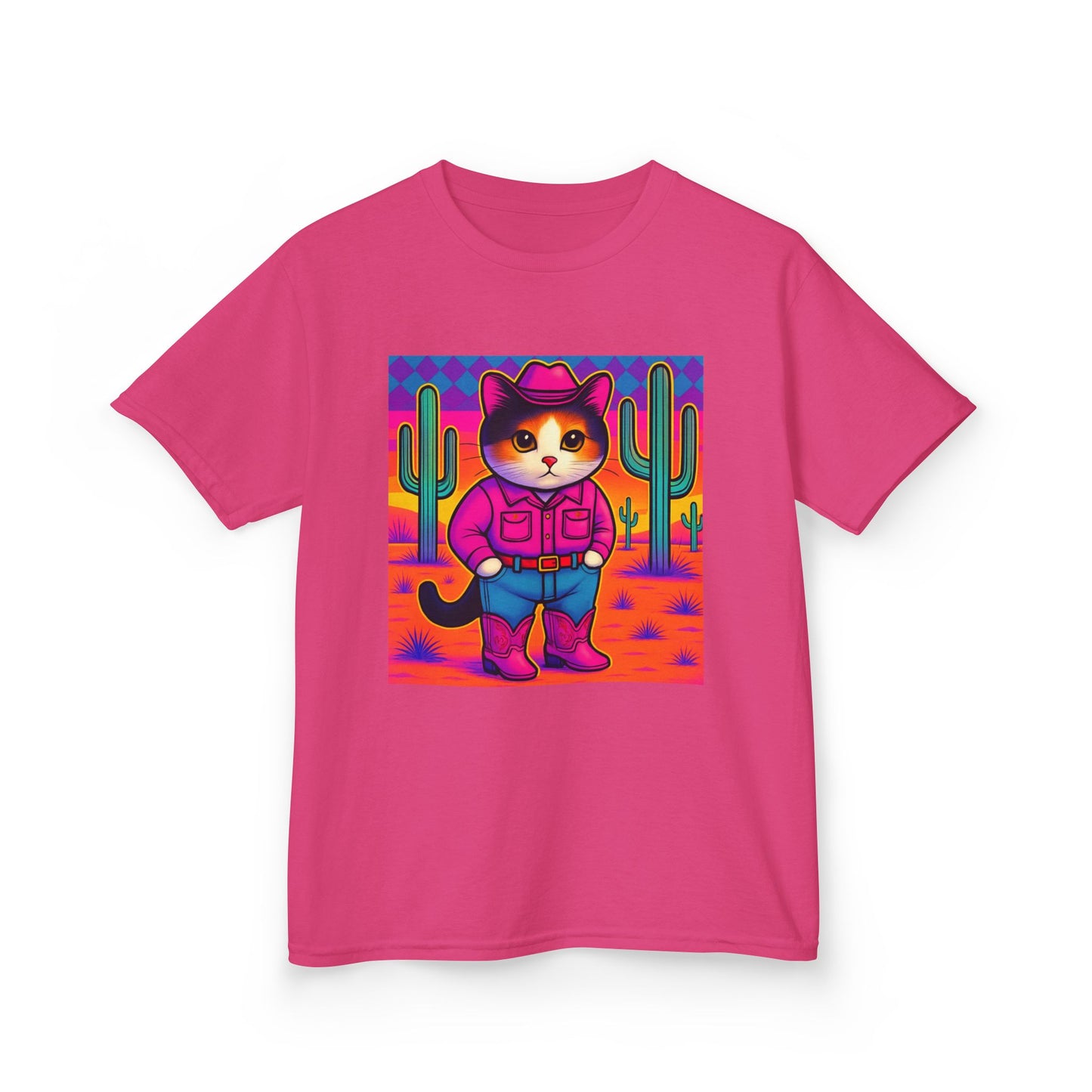 Cowgirl Cat Kids Shirt Cute Western Cat Tee Pink Calico Kitty Desert Shirt Y2K Girls Graphic Tee Kids Heavy