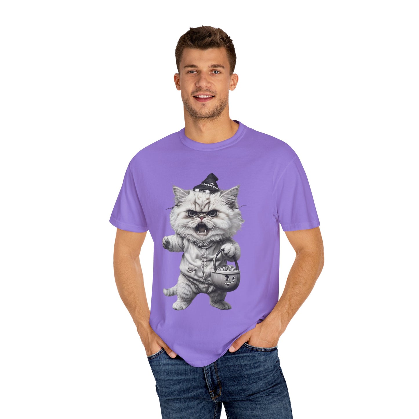 Angry Halloween Cat T Shirt Funny Spooky Kitten Tee Gothic Trick or Treat Shirt Unisex Garment Dyed T shirt