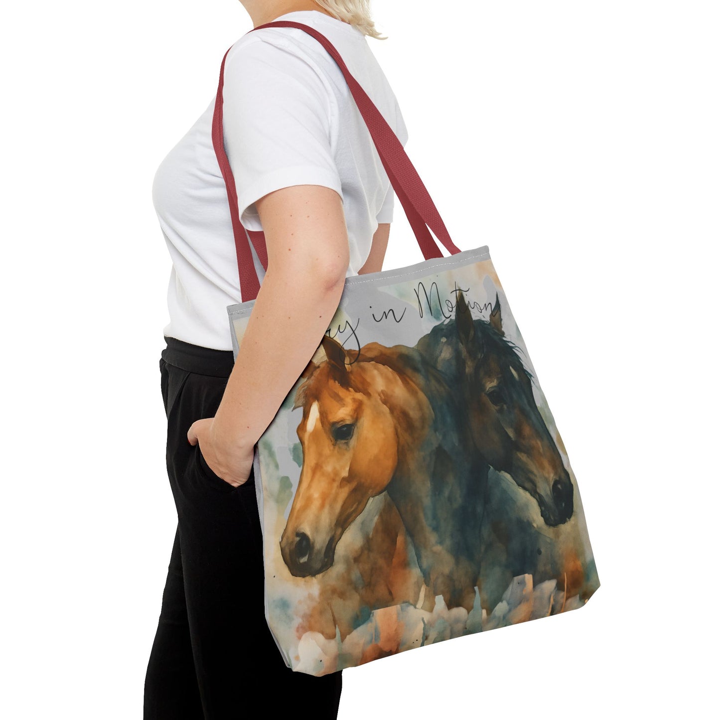 Horse Art Tote Bag, Watercolor Horses, Pretty in Motion