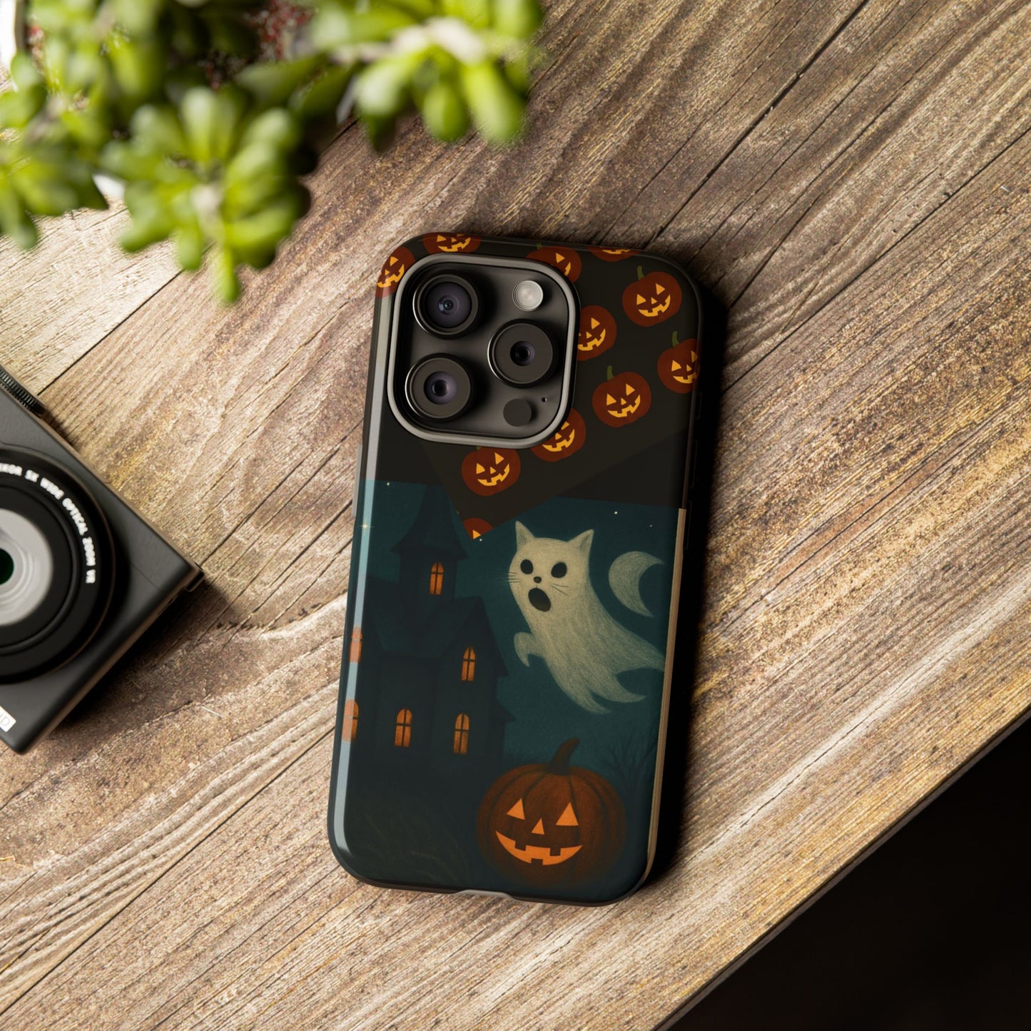 Phone Case, Halloween Haunted House Cat Ghost iPhone 16, 15, 14, Pixel 8, 6 Samsung Galaxy 25, 24, 23