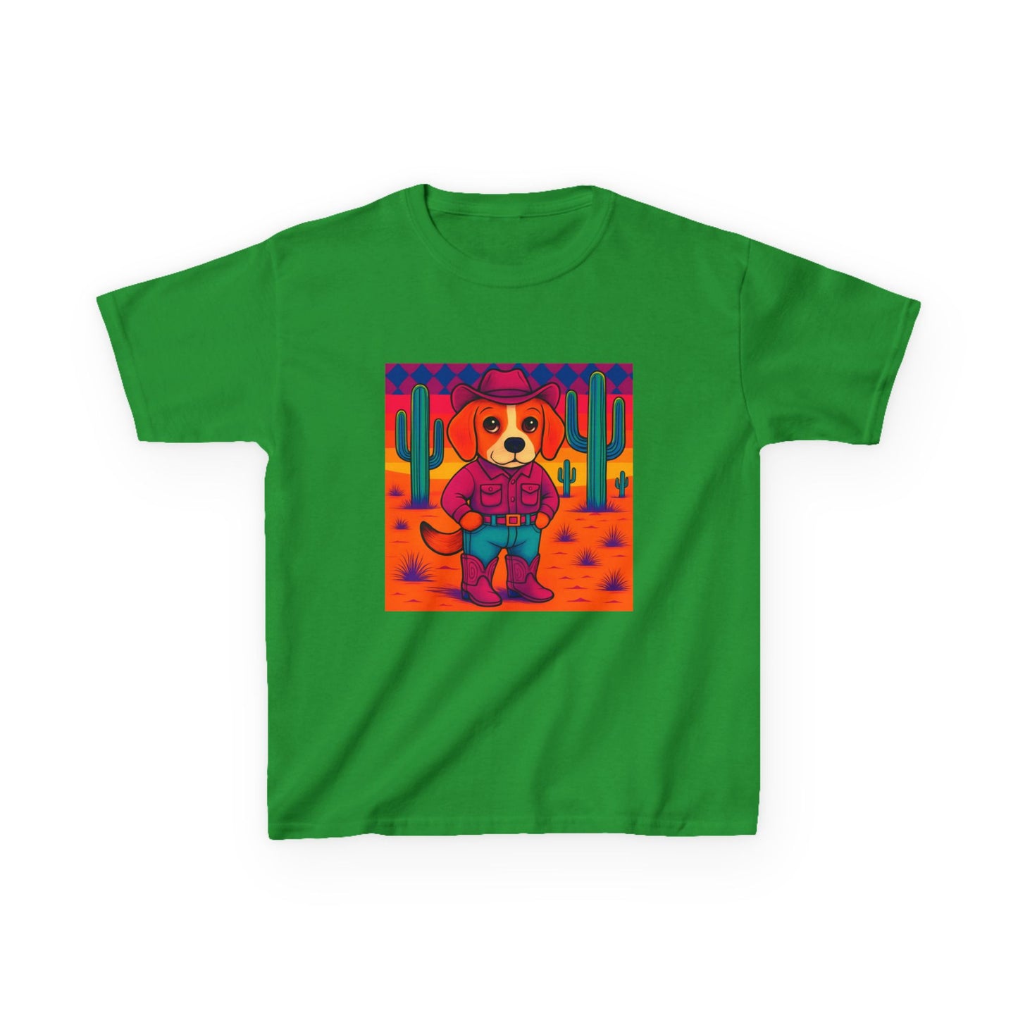 Cowboy Dog Kids T Shirt Unisex Western Puppy Shirt Birthday Rodeo Tee Fun Animal Graphic for Boys Girls Kids Heavy Cotton⢠Tee