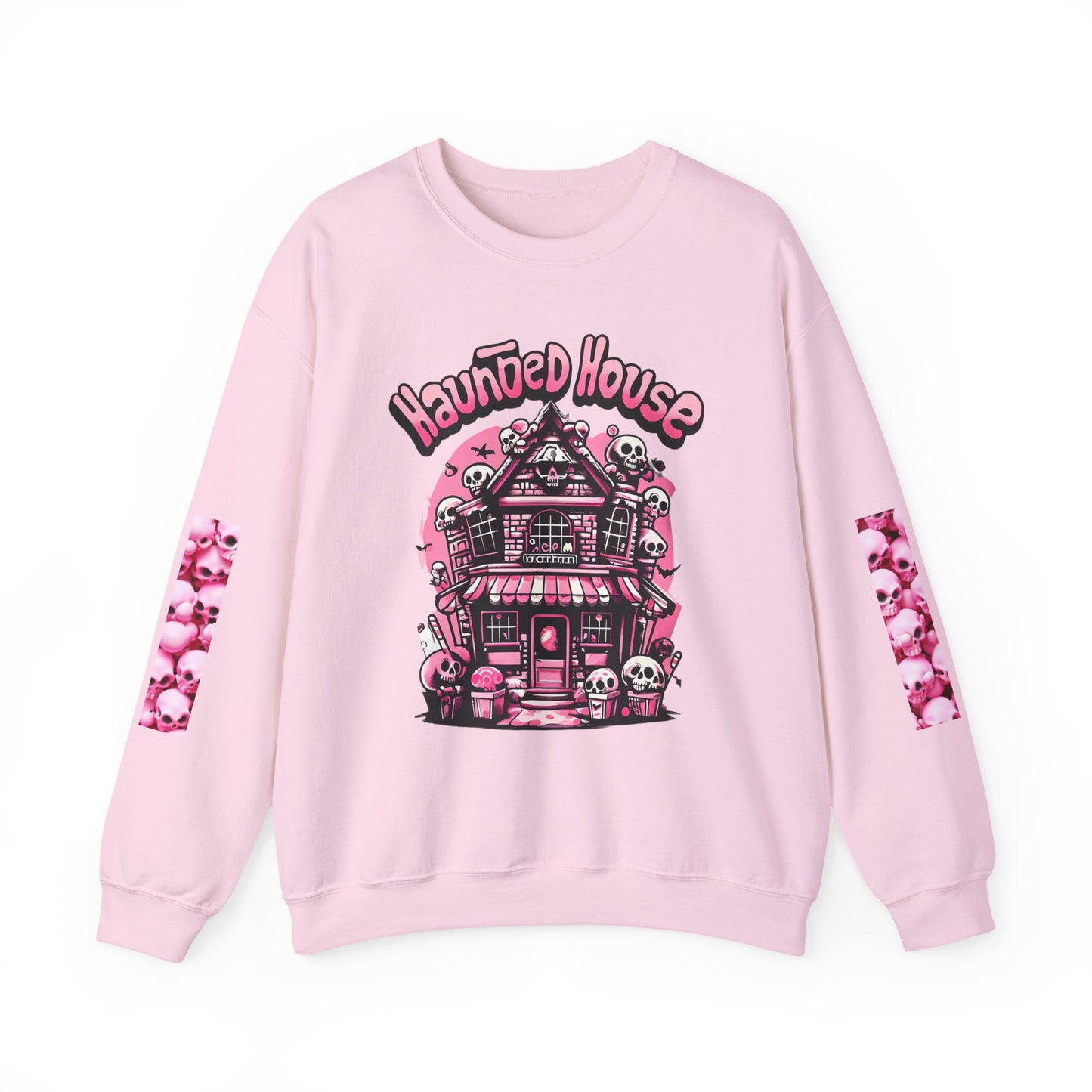 Haunted House Skull Sweatshirt Pink - Spooky Cute Pink & Black Aesthetic, Men, Women, Pink Skull,
