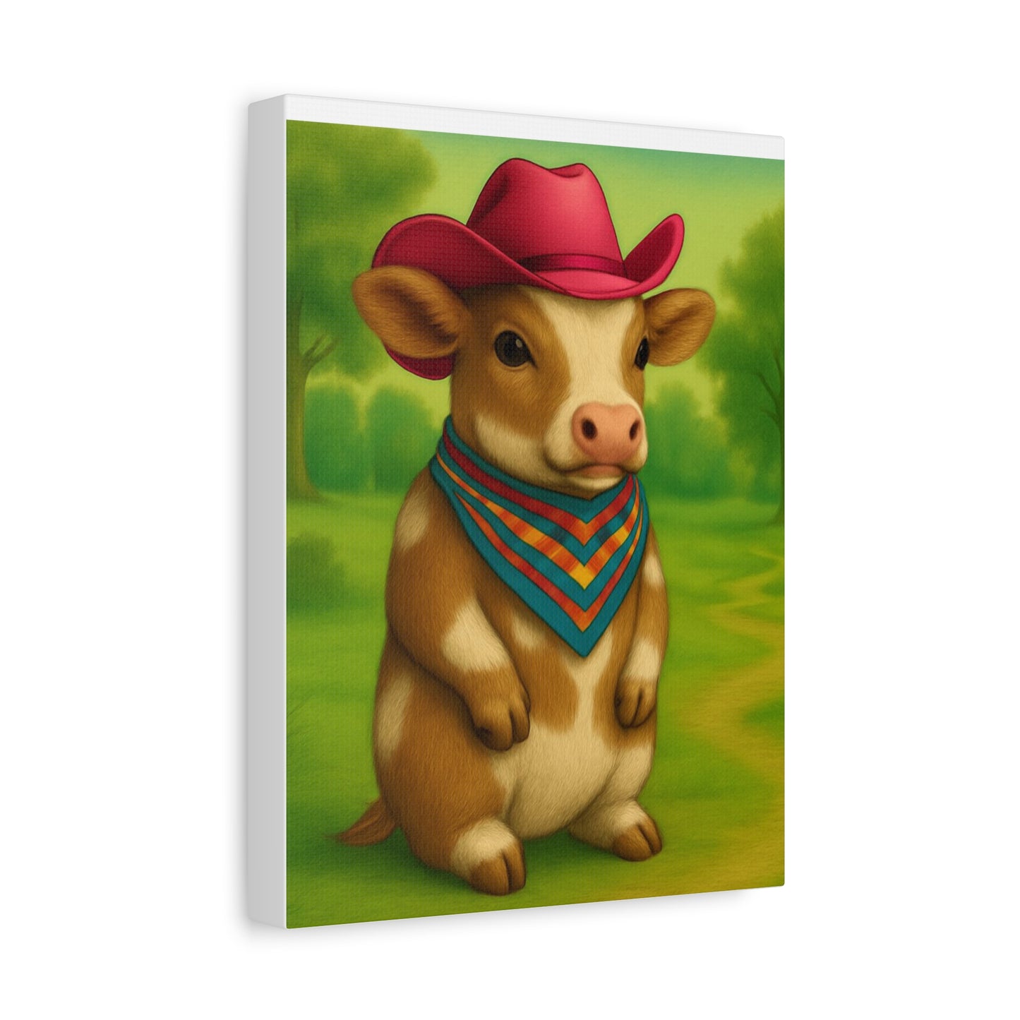 Cowboy Cow Country Baby Matte Canvas - 8x10 Stretched Nursery Wall Art, Western Farmhouse Decor, Kids Room Print, Rustic Barn Animal