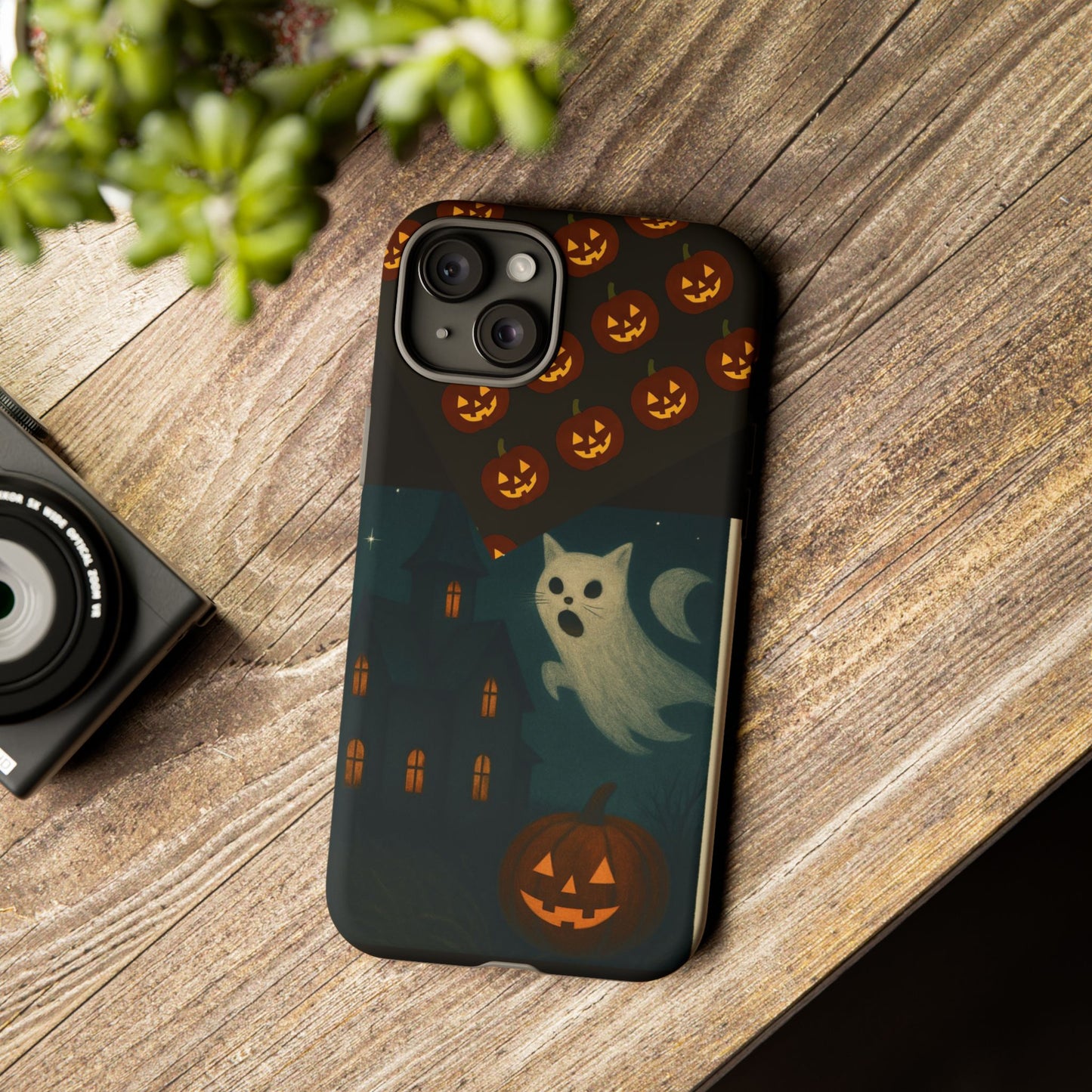 Phone Case, Halloween Haunted House Cat Ghost iPhone 16, 15, 14, Pixel 8, 6 Samsung Galaxy 25, 24, 23