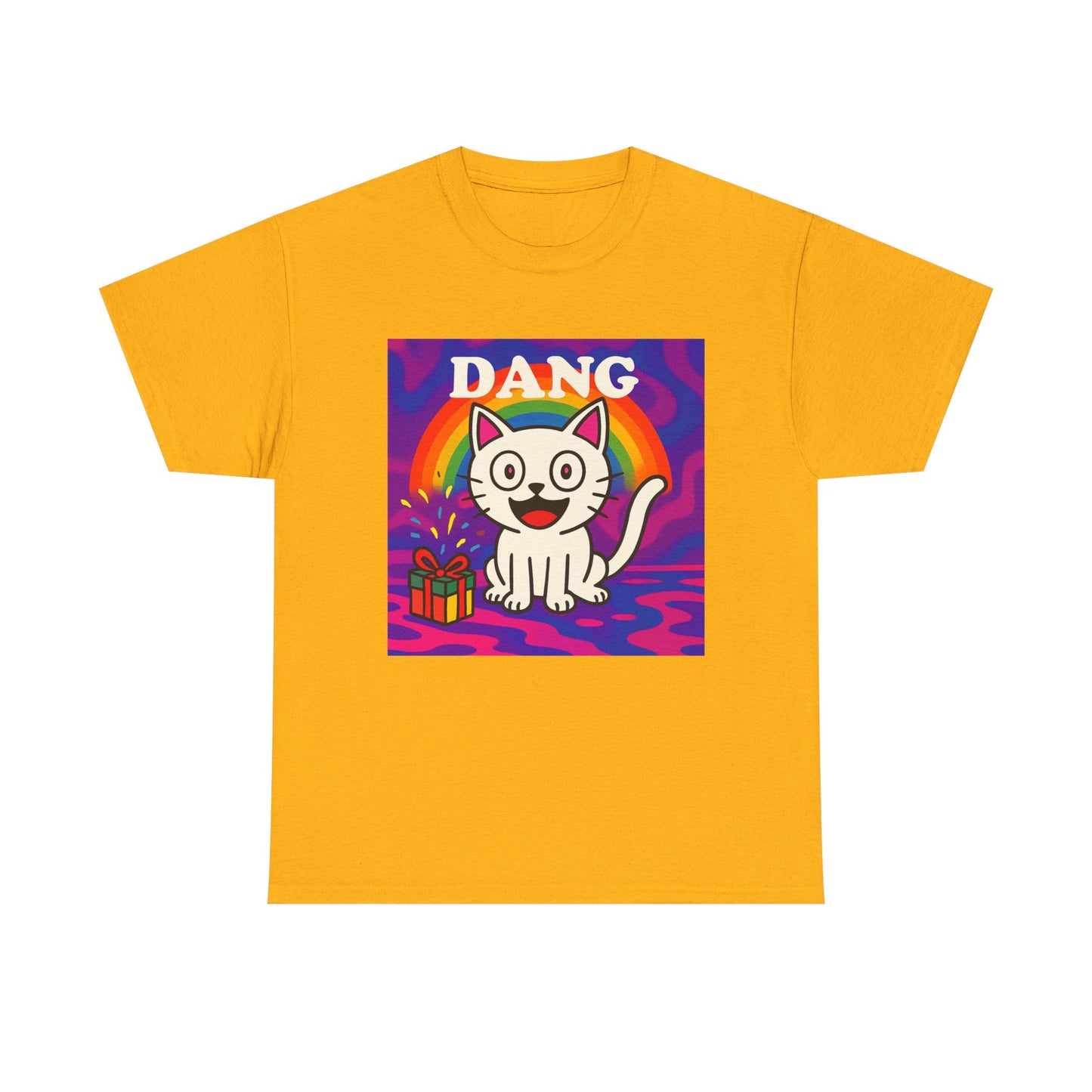 Funny Cat Rainbow T-Shirt Cute Cartoon Kitty Graphic Tee Gift