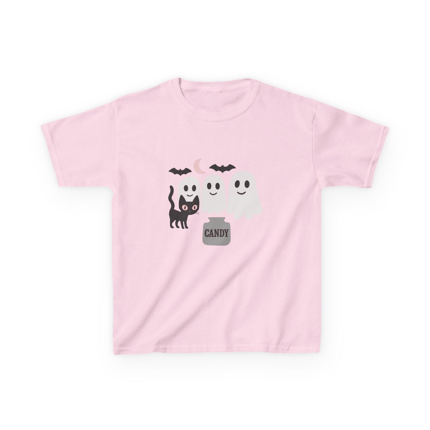 Halloween Youth Shirt Ghost Cat Candy Tee Boy Girl Pink Kids Trick or Treat T-Shirt Kids Heavy Cotton⢠Tee