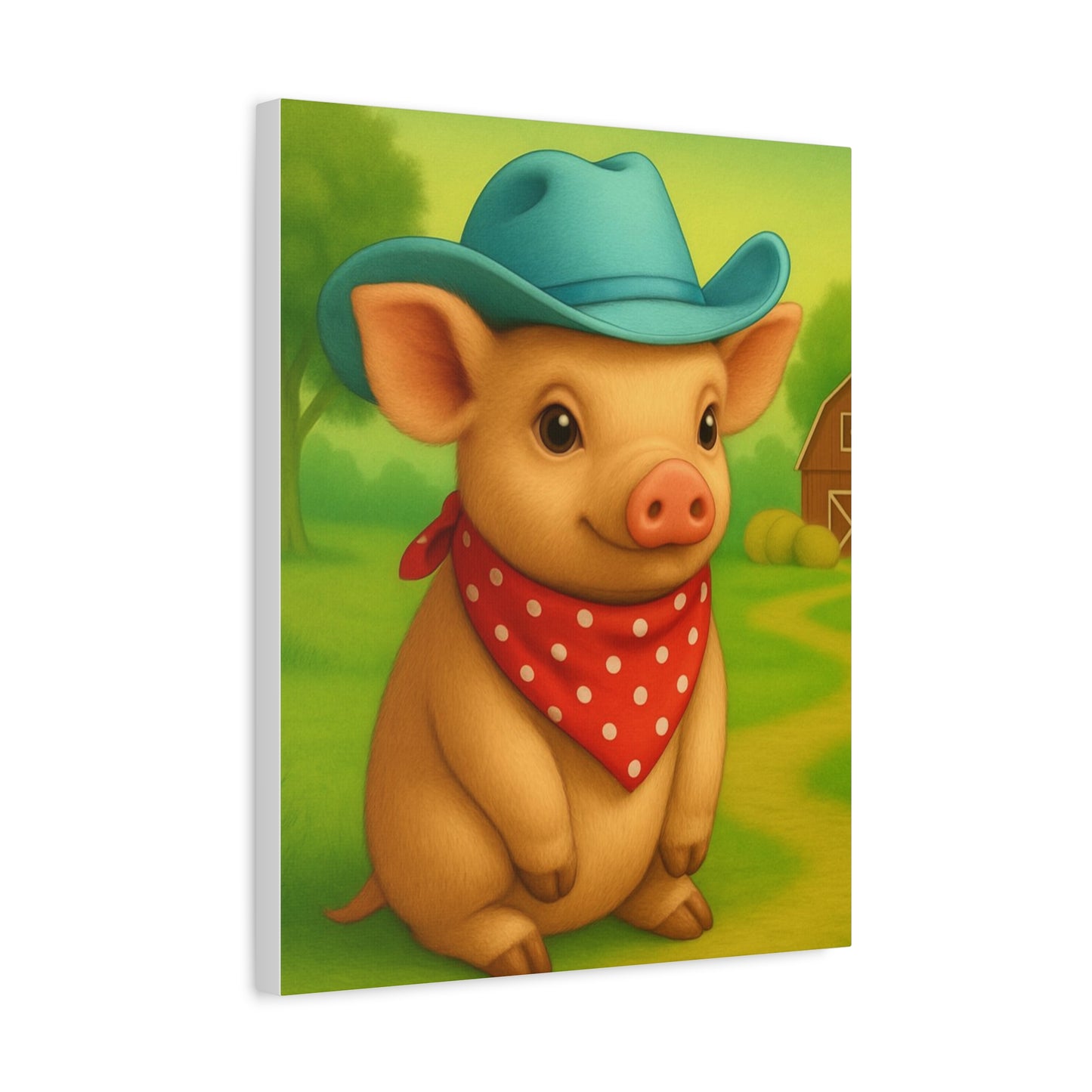Canvas Print, Country Pig Farm Nursery Cowboy Wall Art, Matte Stretched 1 25" Decor, Farmhouse Rustic Western Print, Farm Animal Piglet Wall