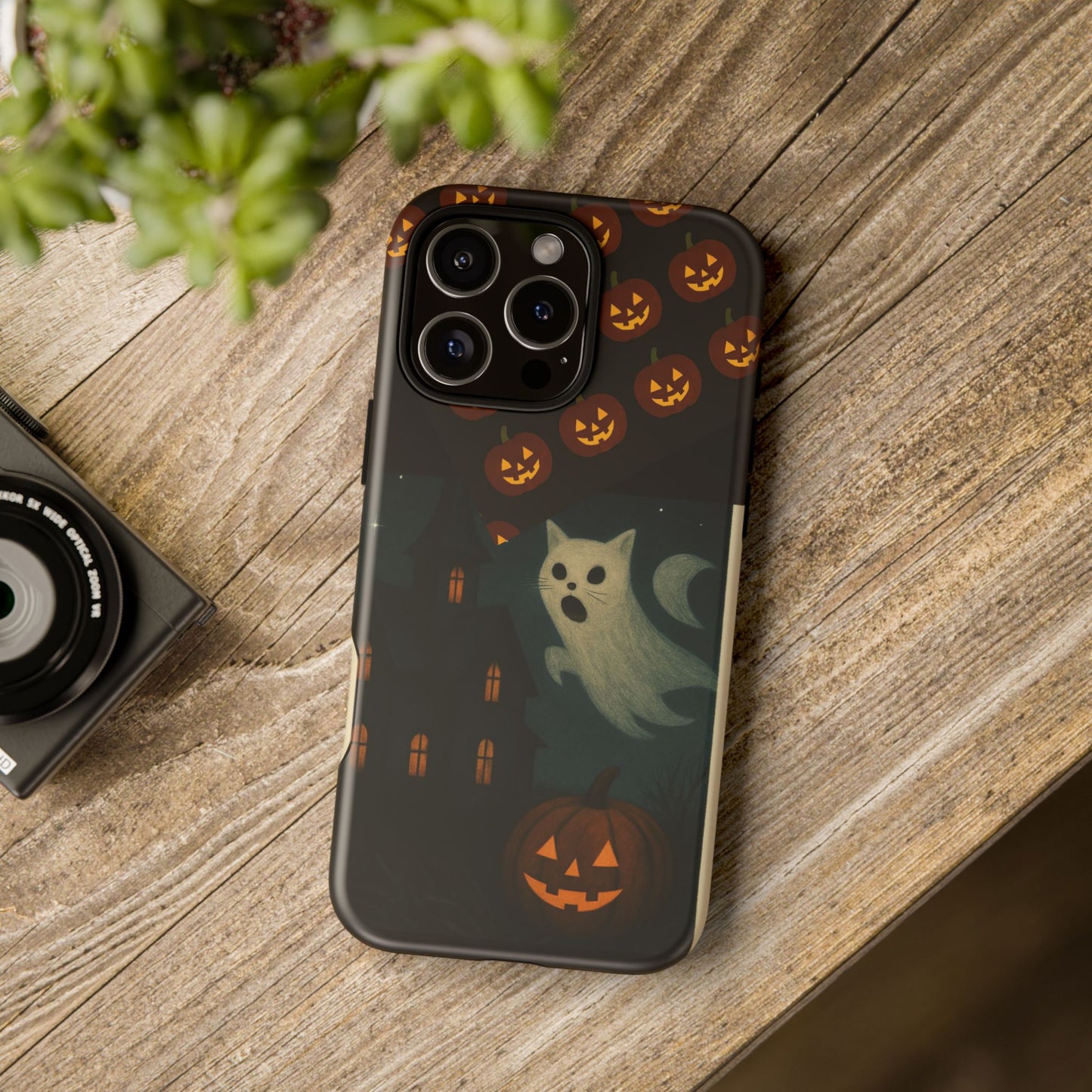 Phone Case, Halloween Haunted House Cat Ghost iPhone 16, 15, 14, Pixel 8, 6 Samsung Galaxy 25, 24, 23