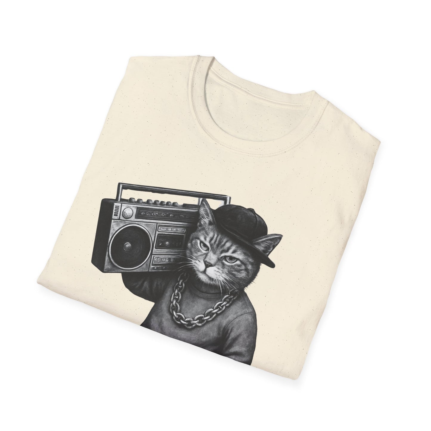 Black & White Boombox Cat T Shirt Hip Hop Streetwear Graphic Tee for Music Lovers Unisex Soft style T Shirt