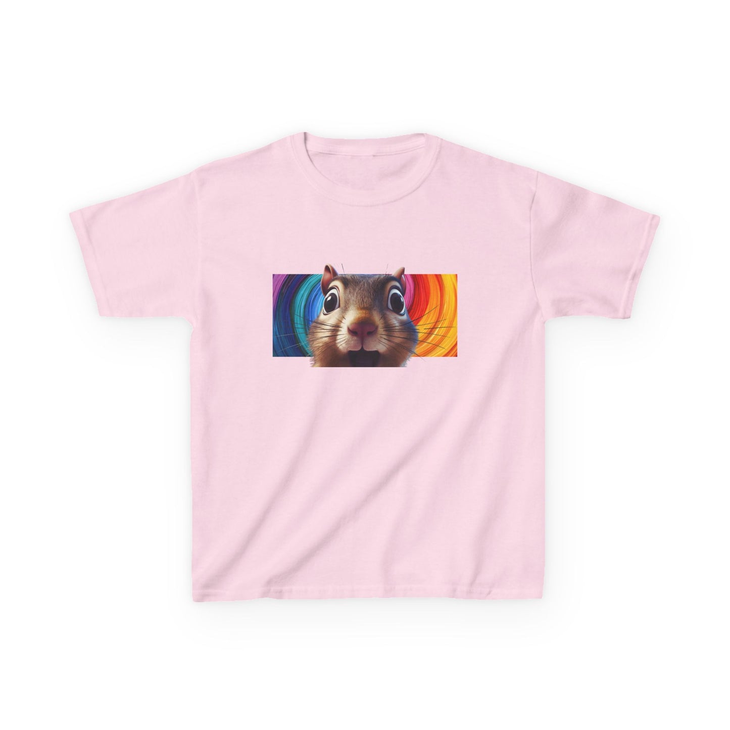 Funny Squirrel Kids T Shirt with Cute Cartoon Chipmunk Rainbow Graphic Tee Squeek Squeek Animal Lover Gift Yellow Childrens Shirt