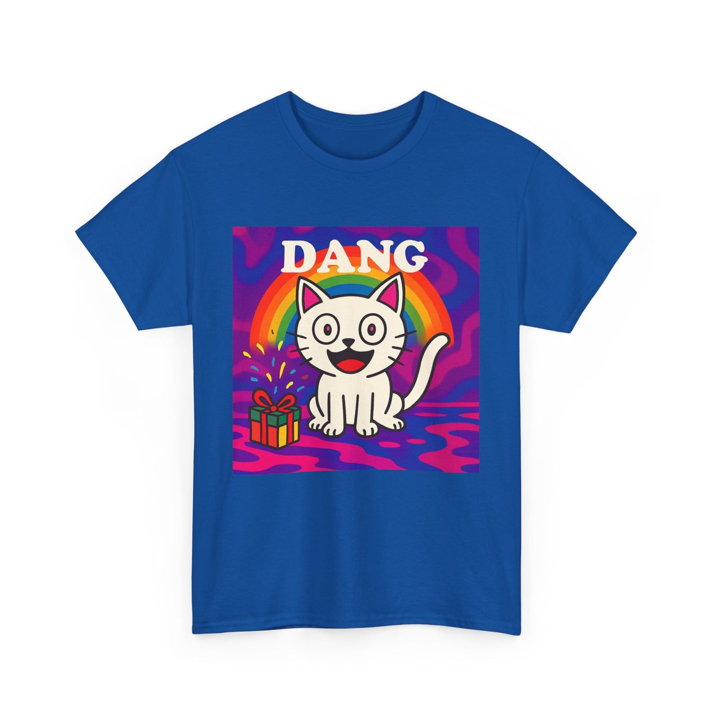Funny Cat Rainbow T-Shirt Cute Cartoon Kitty Graphic Tee Gift