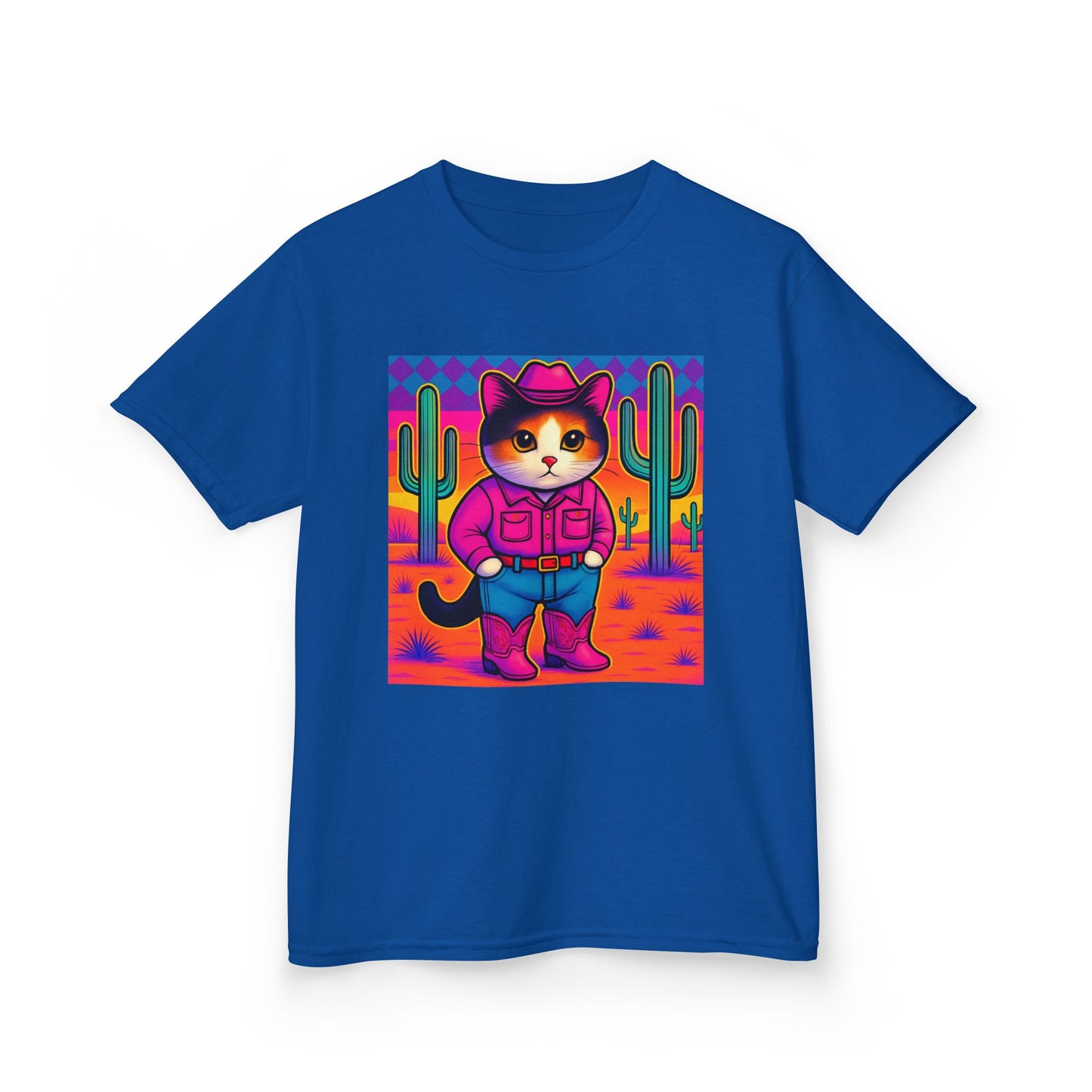 Cowgirl Cat Kids Shirt Cute Western Cat Tee Pink Calico Kitty Desert Shirt Y2K Girls Graphic Tee Kids Heavy