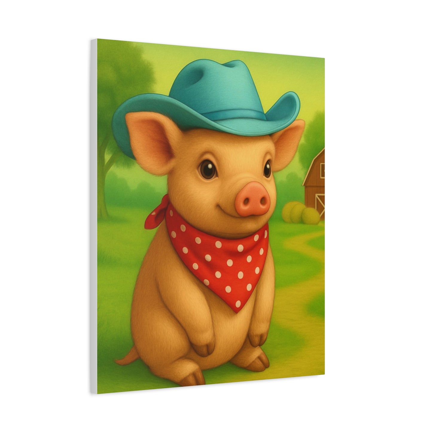 Canvas Print, Country Pig Farm Nursery Cowboy Wall Art, Matte Stretched 1 25" Decor, Farmhouse Rustic Western Print, Farm Animal Piglet Wall