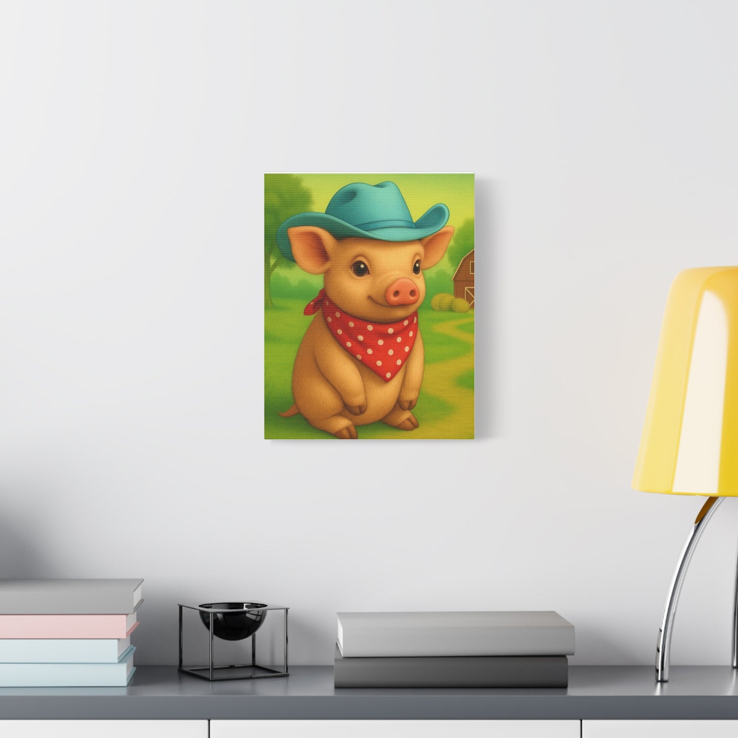 Canvas Print, Country Pig Farm Nursery Cowboy Wall Art, Matte Stretched 1 25" Decor, Farmhouse Rustic Western Print, Farm Animal Piglet Wall