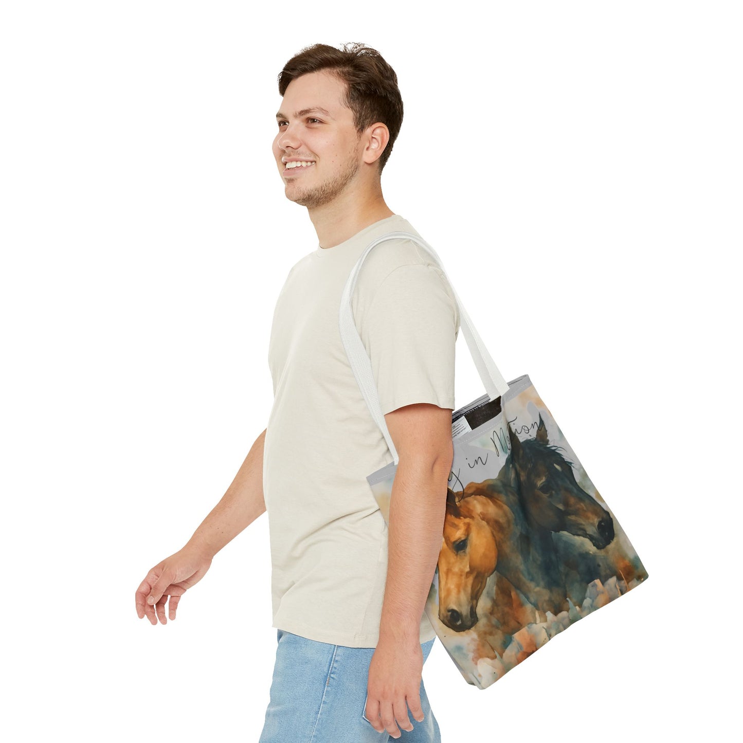 Horse Art Tote Bag, Watercolor Horses, Pretty in Motion