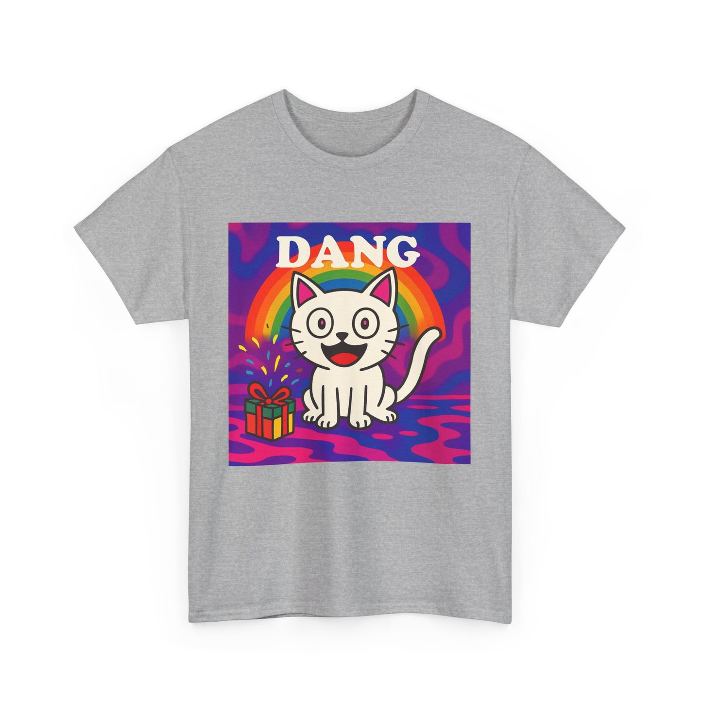 Funny Cat Rainbow T-Shirt Cute Cartoon Kitty Graphic Tee Gift