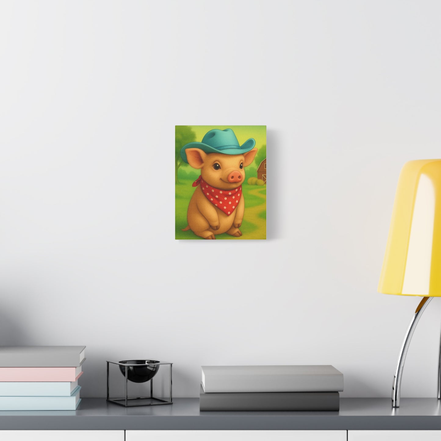 Canvas Print, Country Pig Farm Nursery Cowboy Wall Art, Matte Stretched 1 25" Decor, Farmhouse Rustic Western Print, Farm Animal Piglet Wall