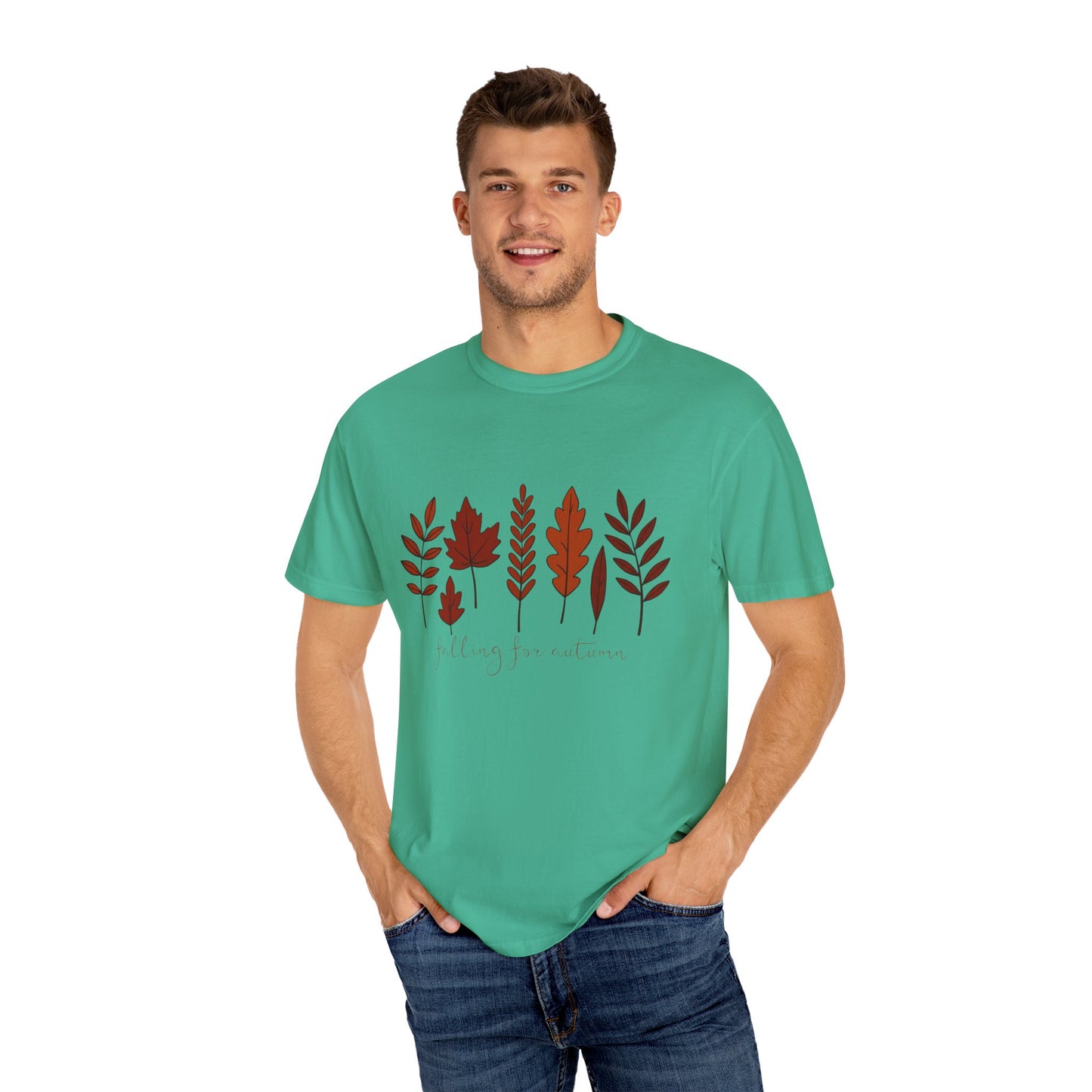 Falling for Autumn Shirt Cozy Fall Leaves Graphic Tee for Seasonal Outfits Unisex Garment Dyed T shirt
