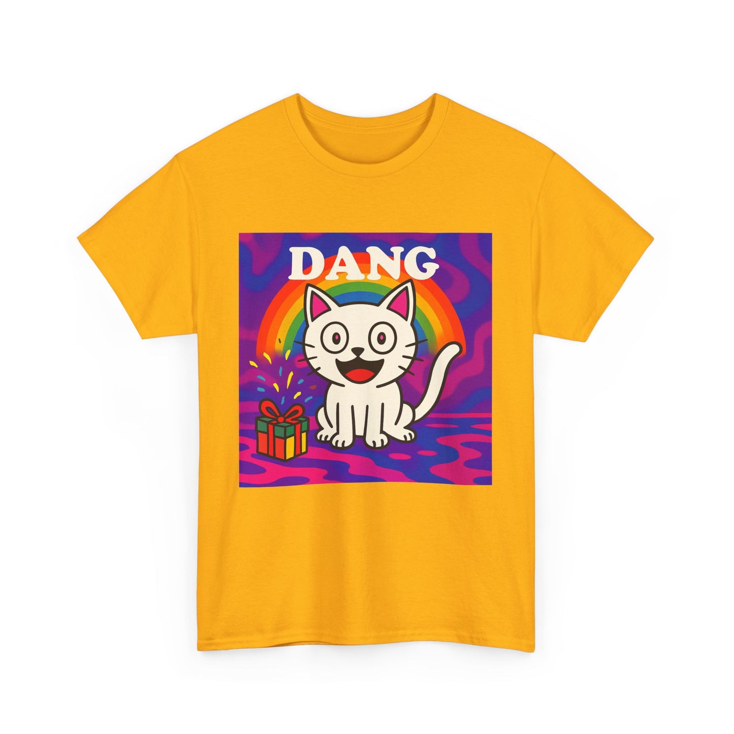 Funny Cat Rainbow T-Shirt Cute Cartoon Kitty Graphic Tee Gift