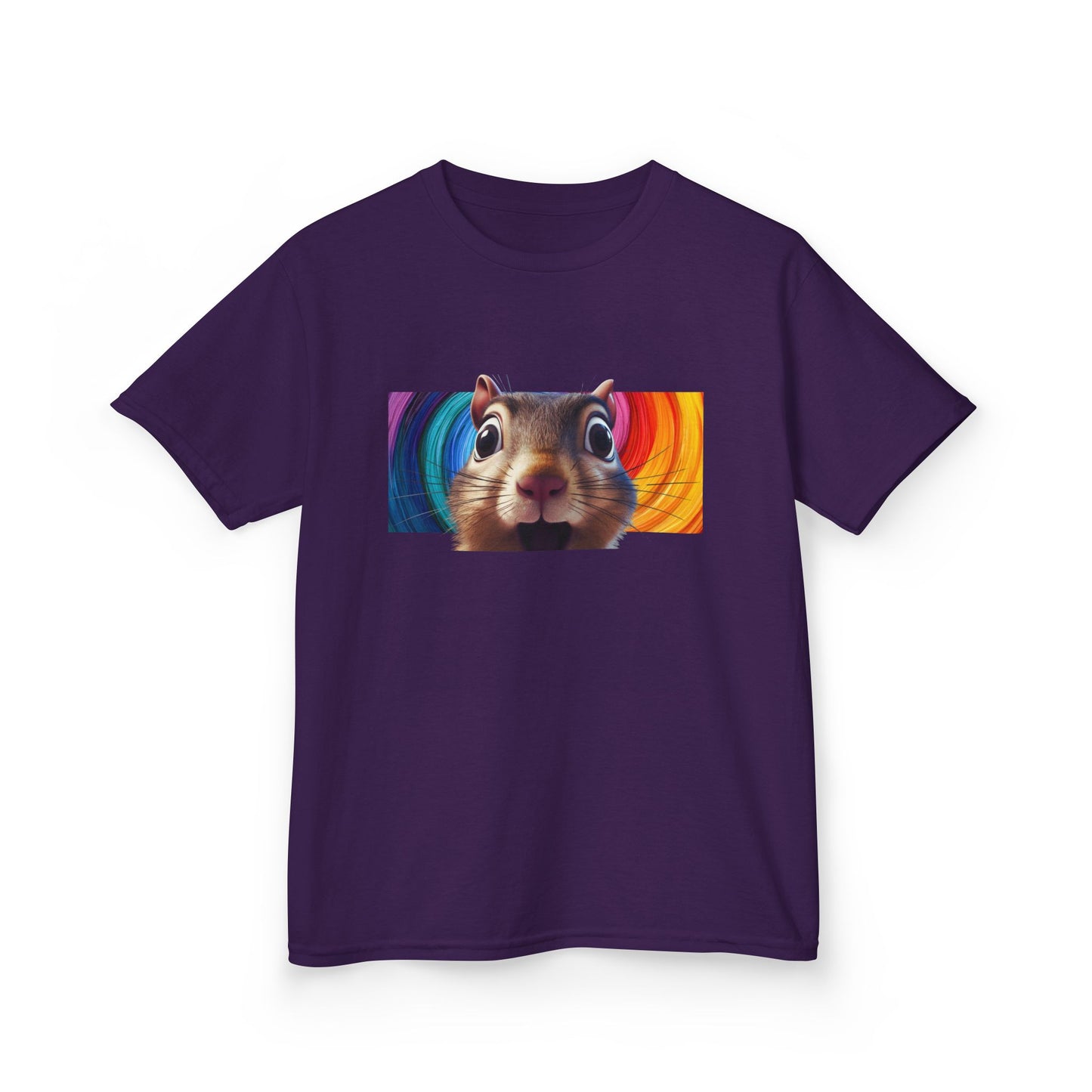Funny Squirrel Kids T Shirt with Cute Cartoon Chipmunk Rainbow Graphic Tee Squeek Squeek Animal Lover Gift Yellow Childrens Shirt