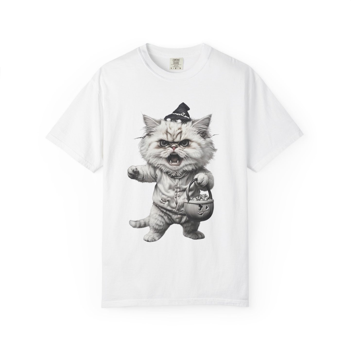 Angry Halloween Cat T Shirt Funny Spooky Kitten Tee Gothic Trick or Treat Shirt Unisex Garment Dyed T shirt