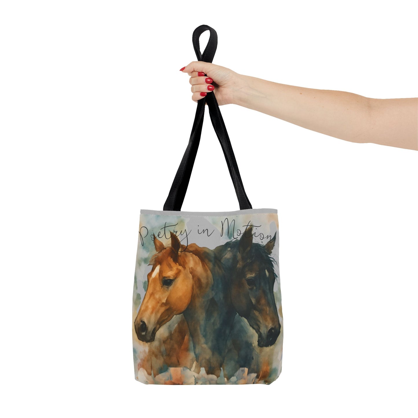 Horse Art Tote Bag, Watercolor Horses, Pretty in Motion