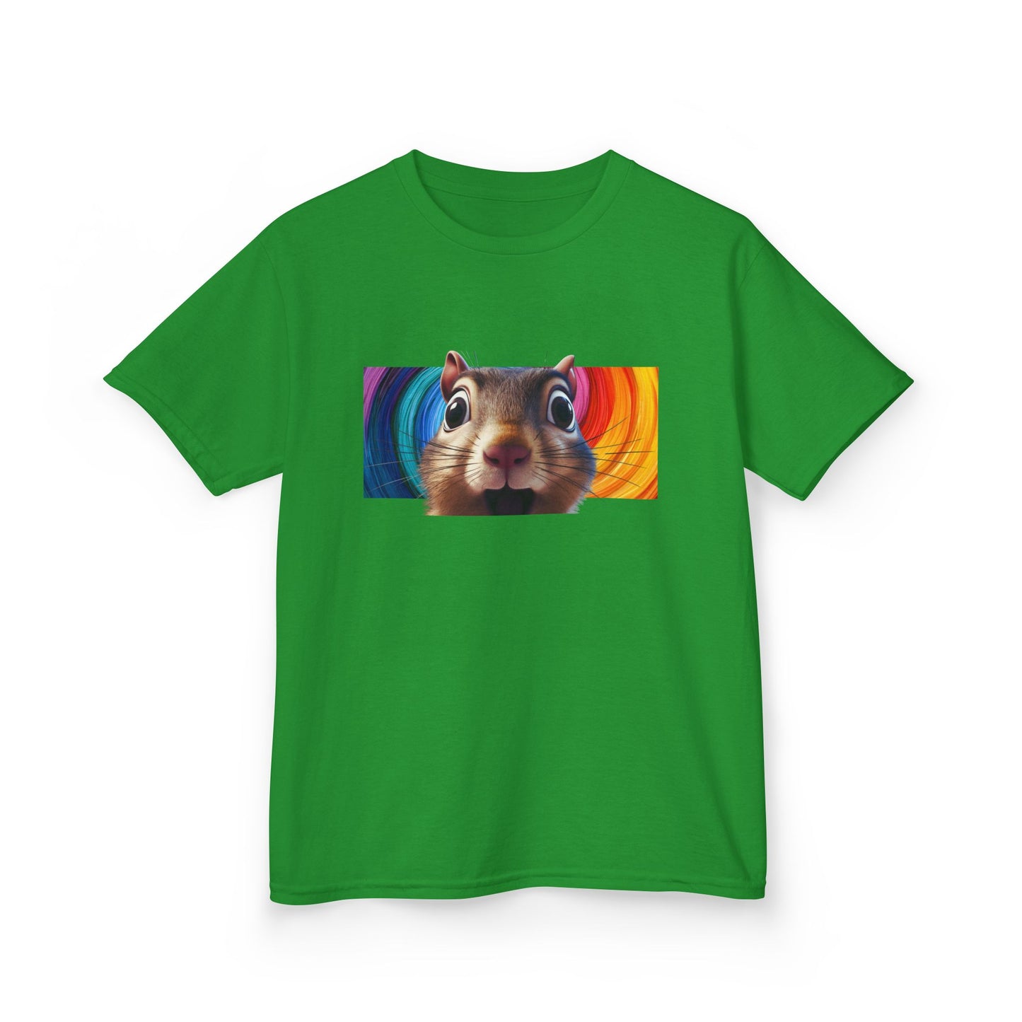 Funny Squirrel Kids T Shirt with Cute Cartoon Chipmunk Rainbow Graphic Tee Squeek Squeek Animal Lover Gift Yellow Childrens Shirt