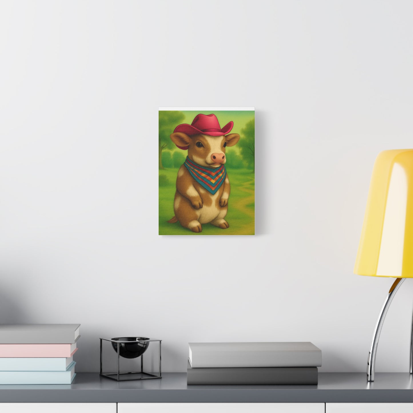 Cowboy Cow Country Baby Matte Canvas - 8x10 Stretched Nursery Wall Art, Western Farmhouse Decor, Kids Room Print, Rustic Barn Animal
