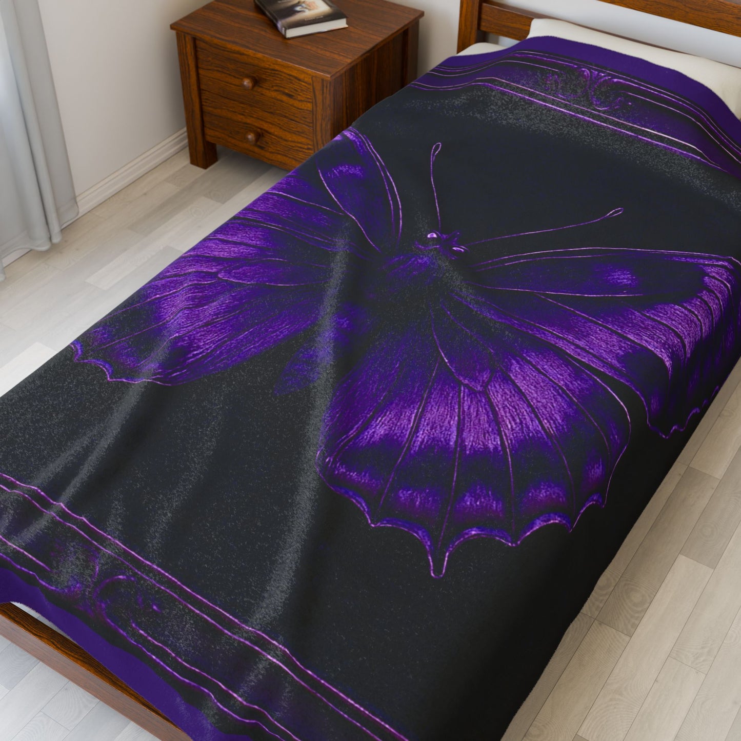Purple Butterfly Blanket Black Throw Gothic Boho Cozy Decor Velveteen Plush Blanket