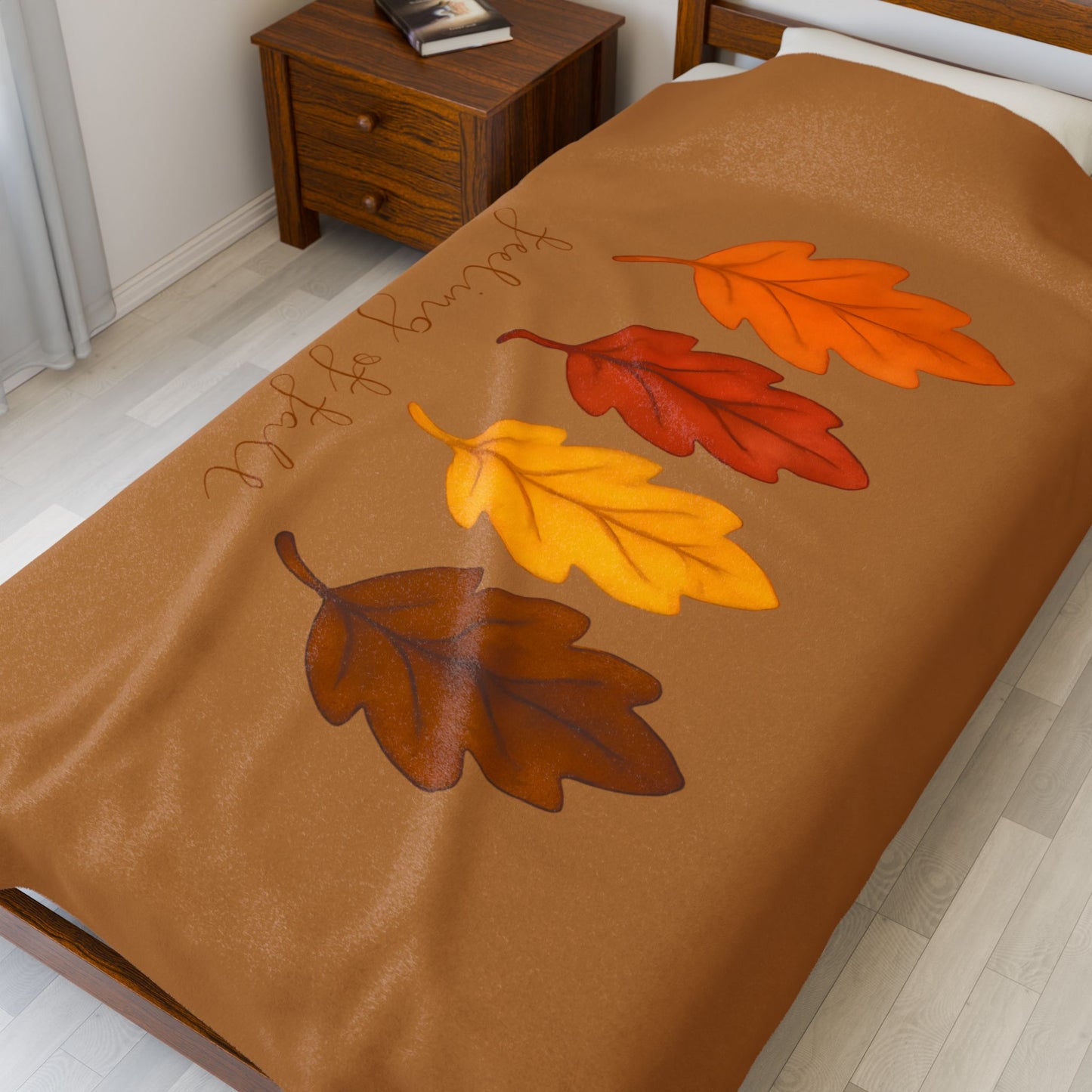Feeling of Fall Blanket with Autumn Leaves, Cozy Fall Throw Blanket, Seasonal Fall Decor Bedding, Warm Autumn Home Blanket Gift