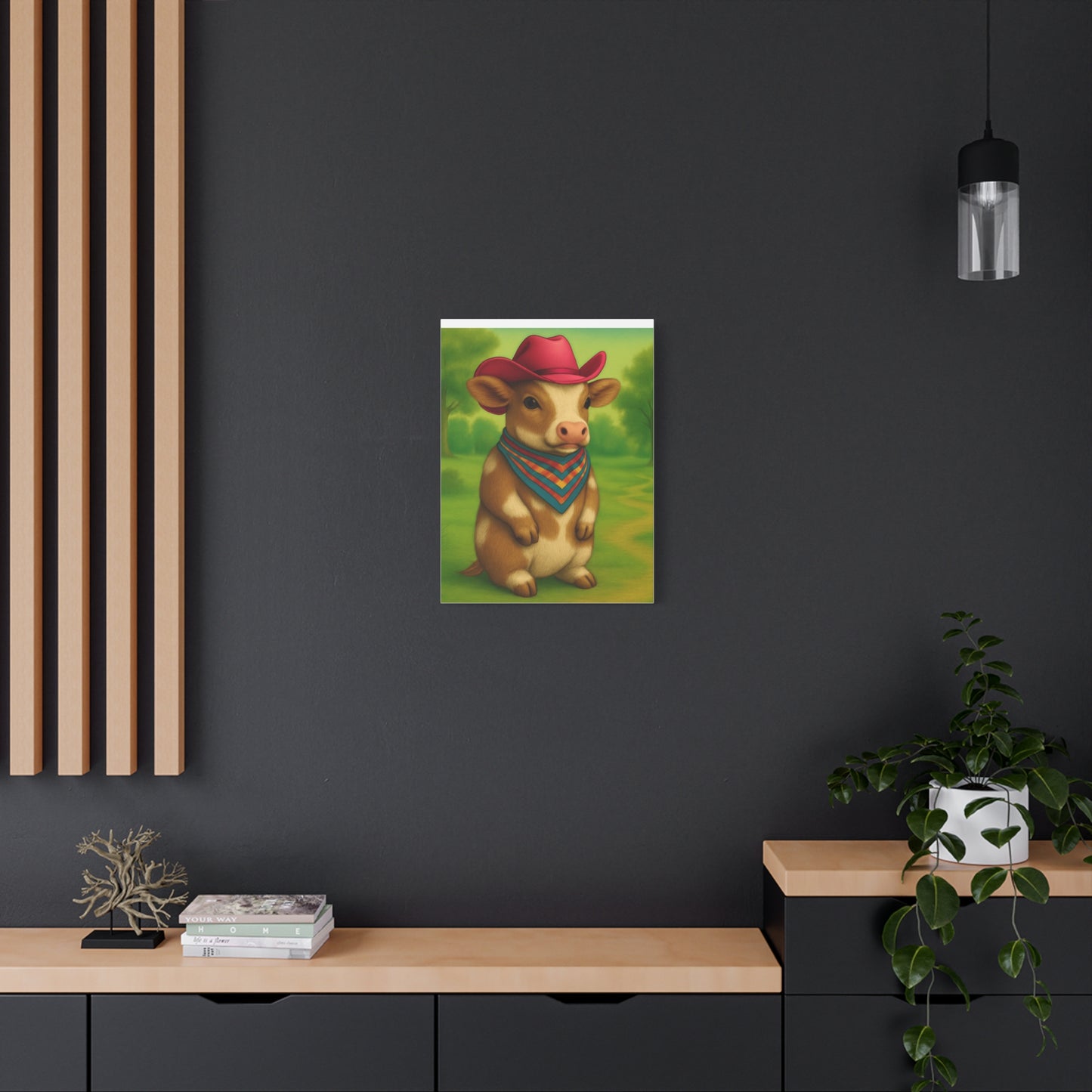 Cowboy Cow Country Baby Matte Canvas - 8x10 Stretched Nursery Wall Art, Western Farmhouse Decor, Kids Room Print, Rustic Barn Animal