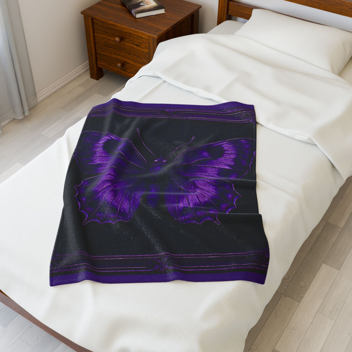 Purple Butterfly Blanket Black Throw Gothic Boho Cozy Decor Velveteen Plush Blanket
