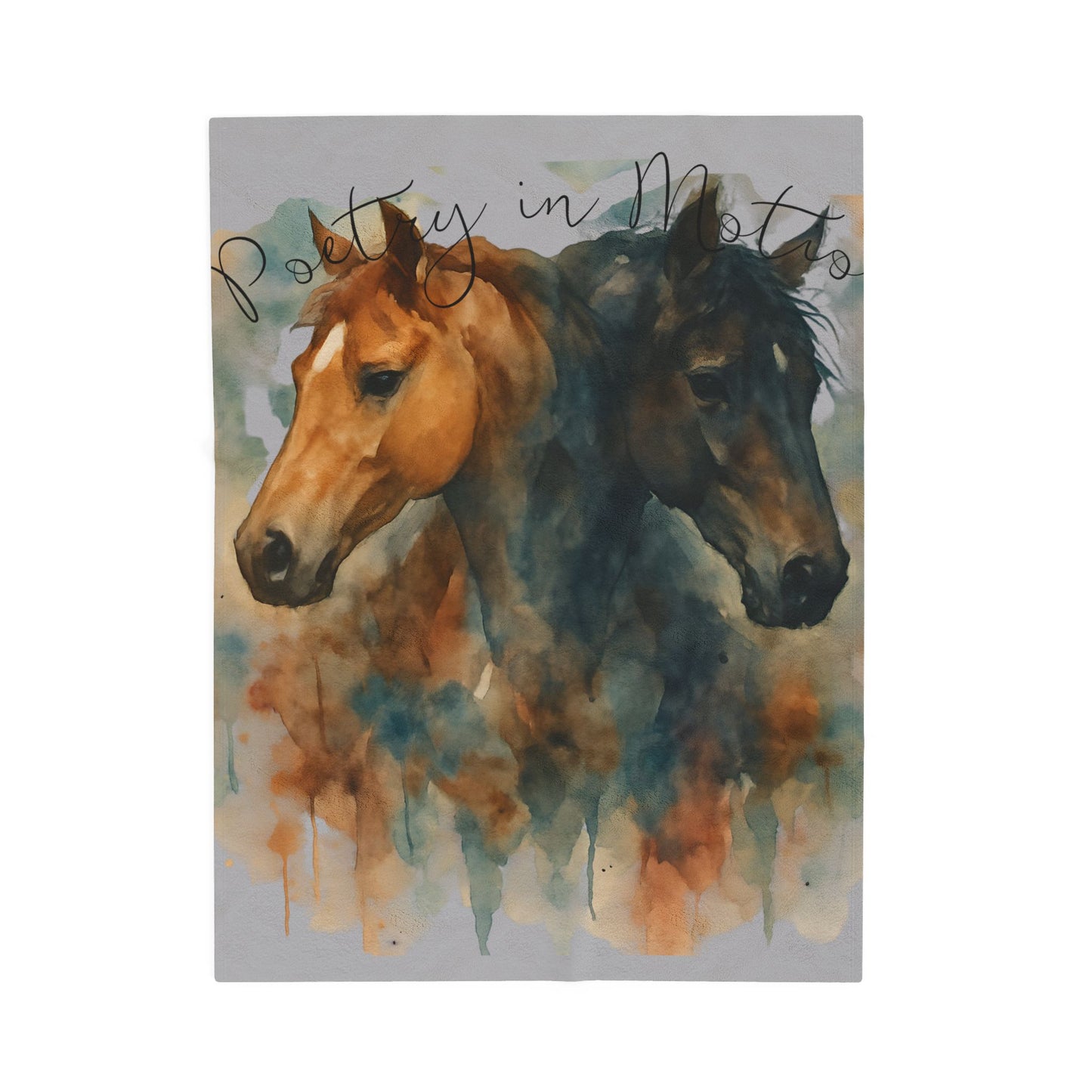 Watercolor Horse Blanket, Cozy Western Ranch Throw with Horse Lovers Art