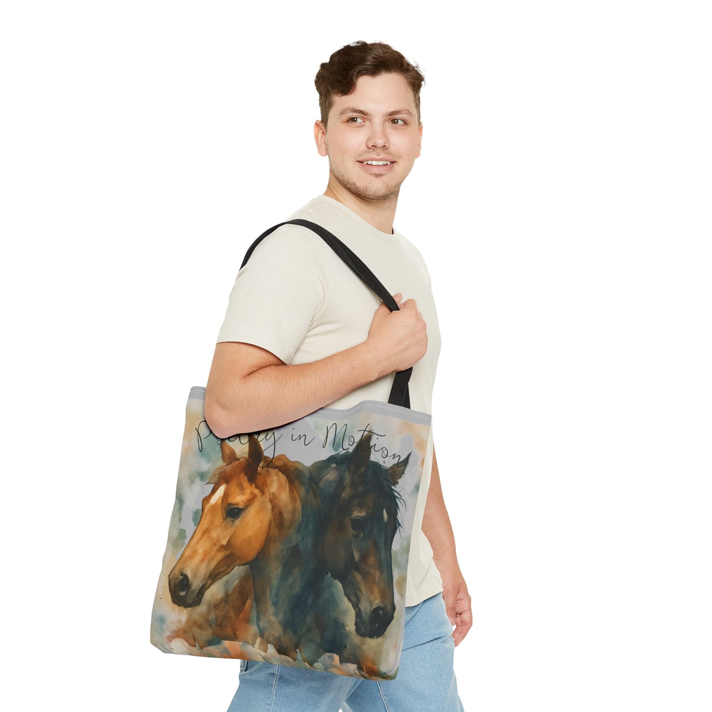 Horse Art Tote Bag, Watercolor Horses, Pretty in Motion