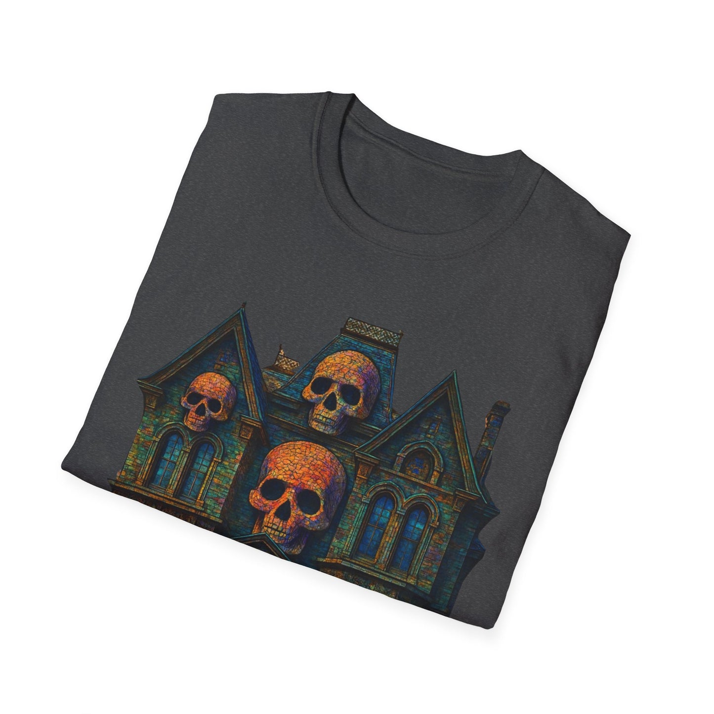 Haunted Skull Mansion T Shirt Gothic Horror House Halloween Tee Unisex Soft style T Shirt