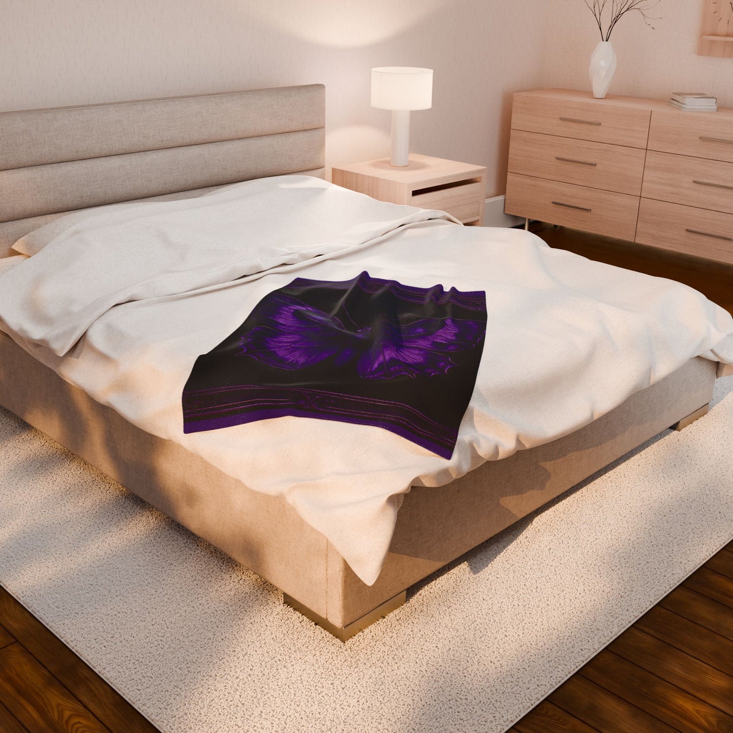Purple Butterfly Blanket Black Throw Gothic Boho Cozy Decor Velveteen Plush Blanket