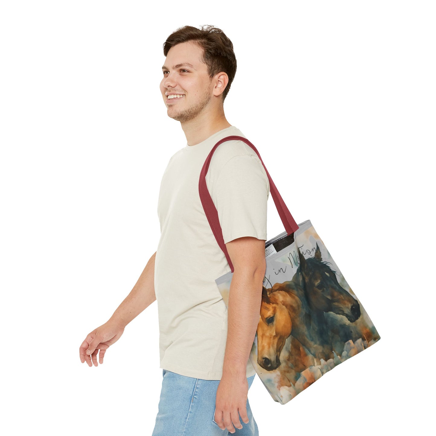 Horse Art Tote Bag, Watercolor Horses, Pretty in Motion