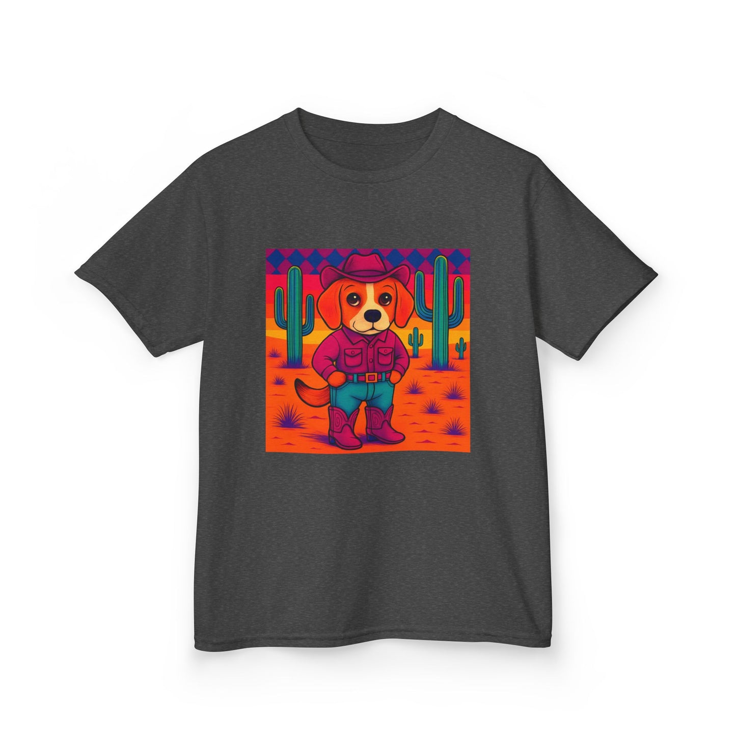 Cowboy Dog Kids T Shirt Unisex Western Puppy Shirt Birthday Rodeo Tee Fun Animal Graphic for Boys Girls Kids Heavy Cotton⢠Tee