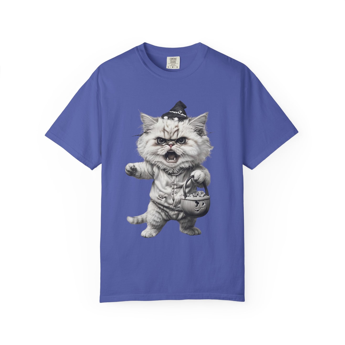 Angry Halloween Cat T Shirt Funny Spooky Kitten Tee Gothic Trick or Treat Shirt Unisex Garment Dyed T shirt
